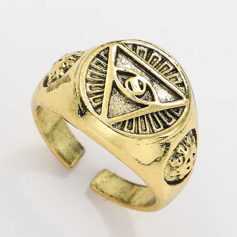 Pyramid Eye Signet Ring Adjustable Stainless Steel Symbol Band