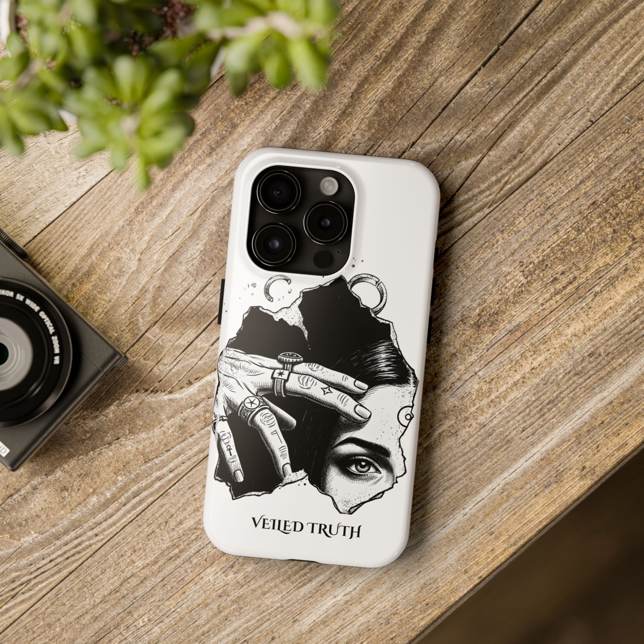 Tough Phone Case — Veiled Truth Black & White Mystic Illustration