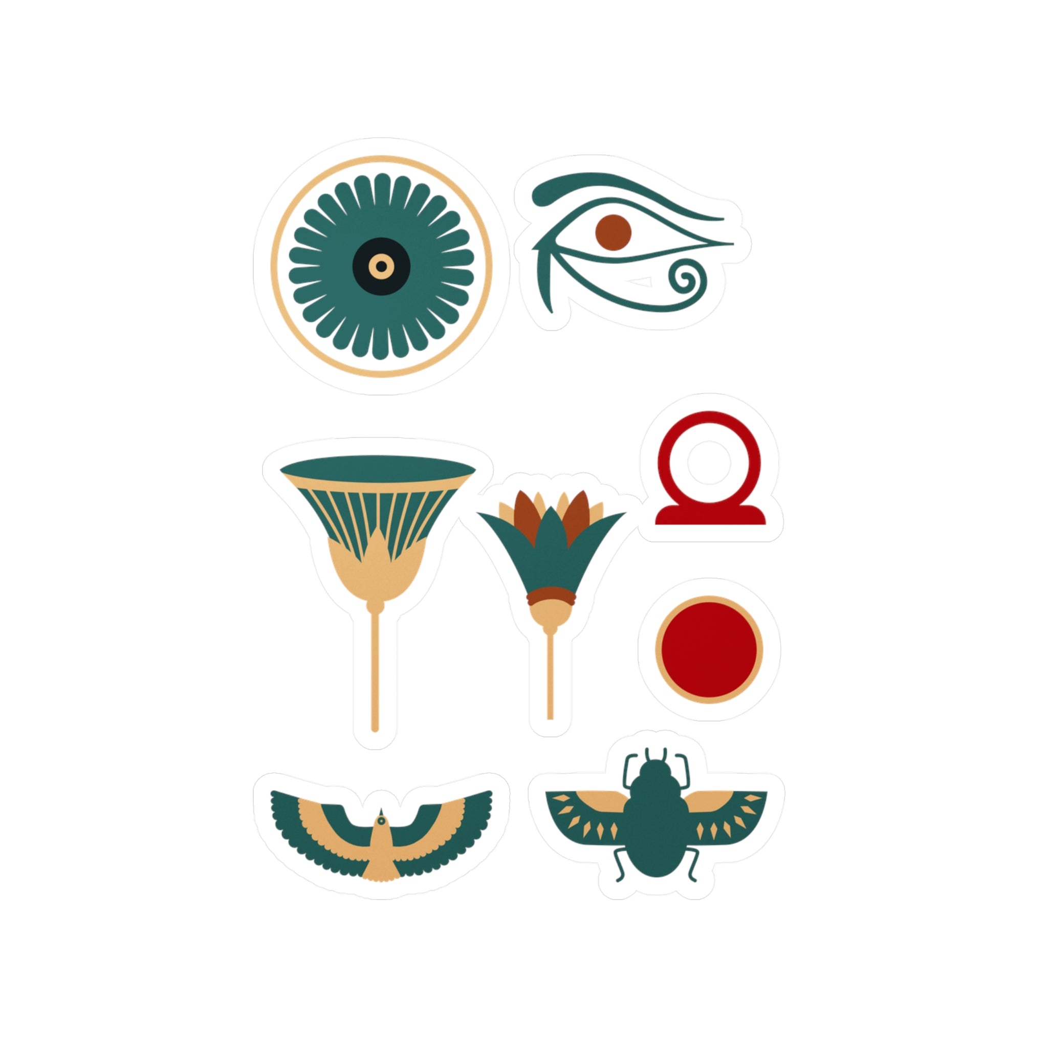 Egyptian Symbols Vinyl Decal Pack — Eye of Horus, Lotus, Eagle, Scarab & Cartouche (8-Pack)