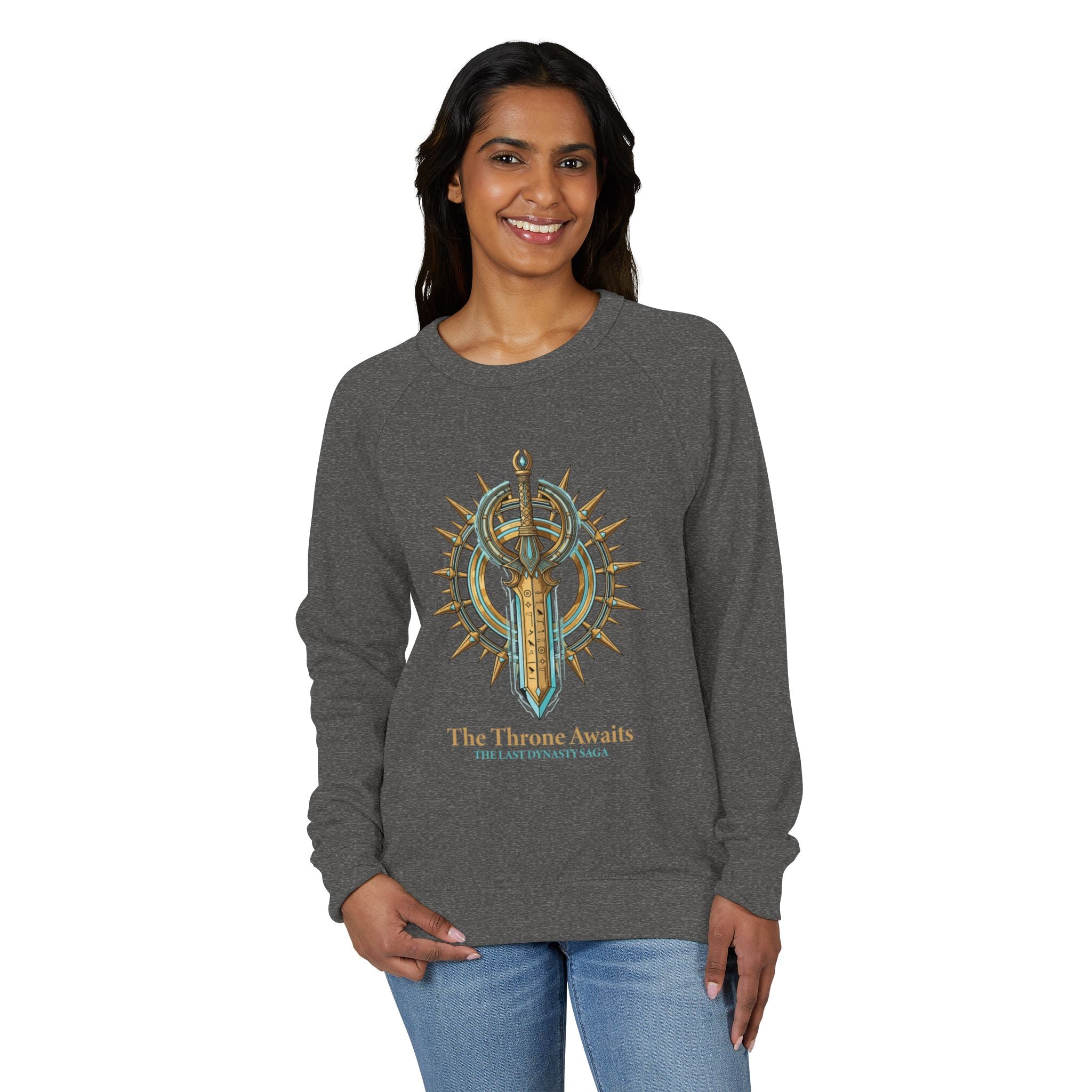 Fantasy Sword Crewneck — "The Throne Awaits" Raglan Sweatshirt