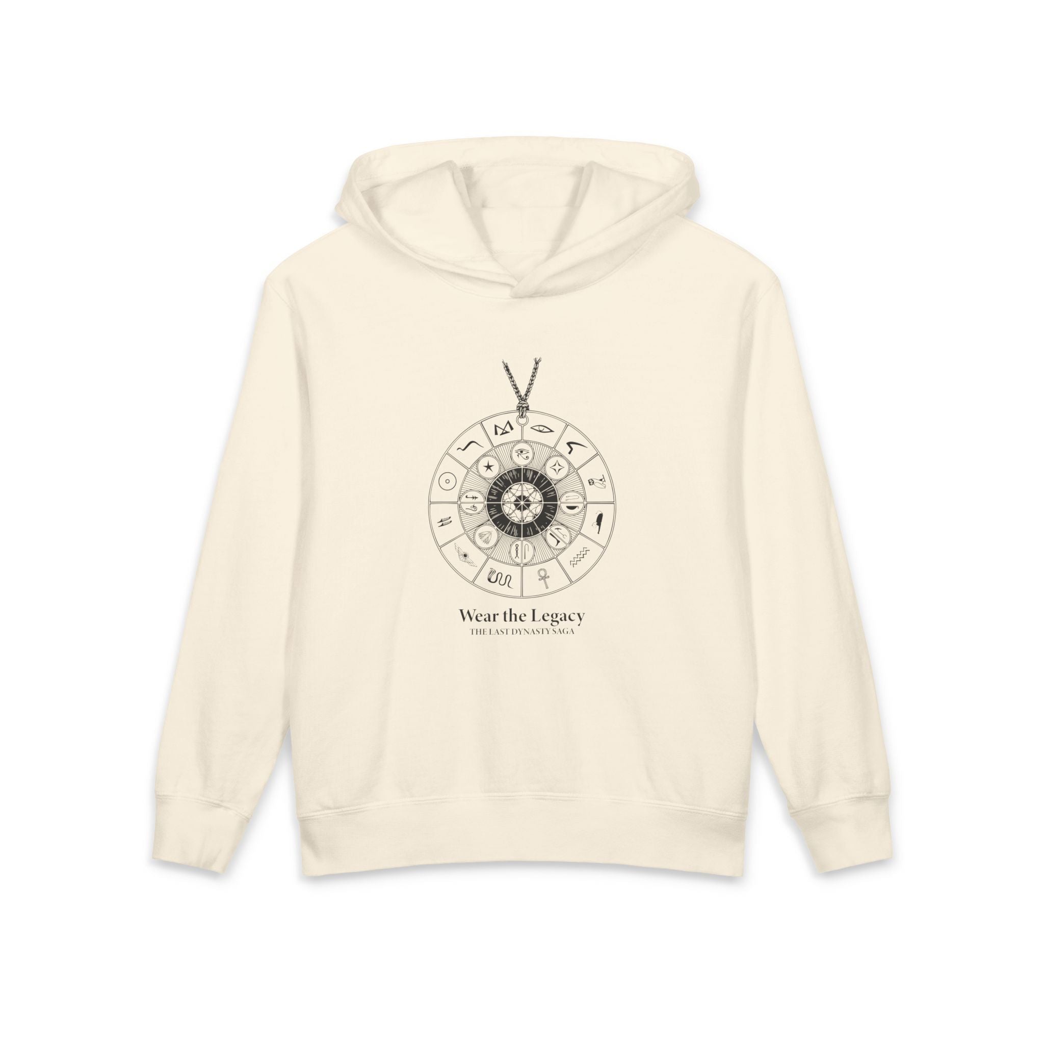 The SAGA Compass with a Spell Youth Hoodie — Geometric Anubis Design "You Are The Spell"