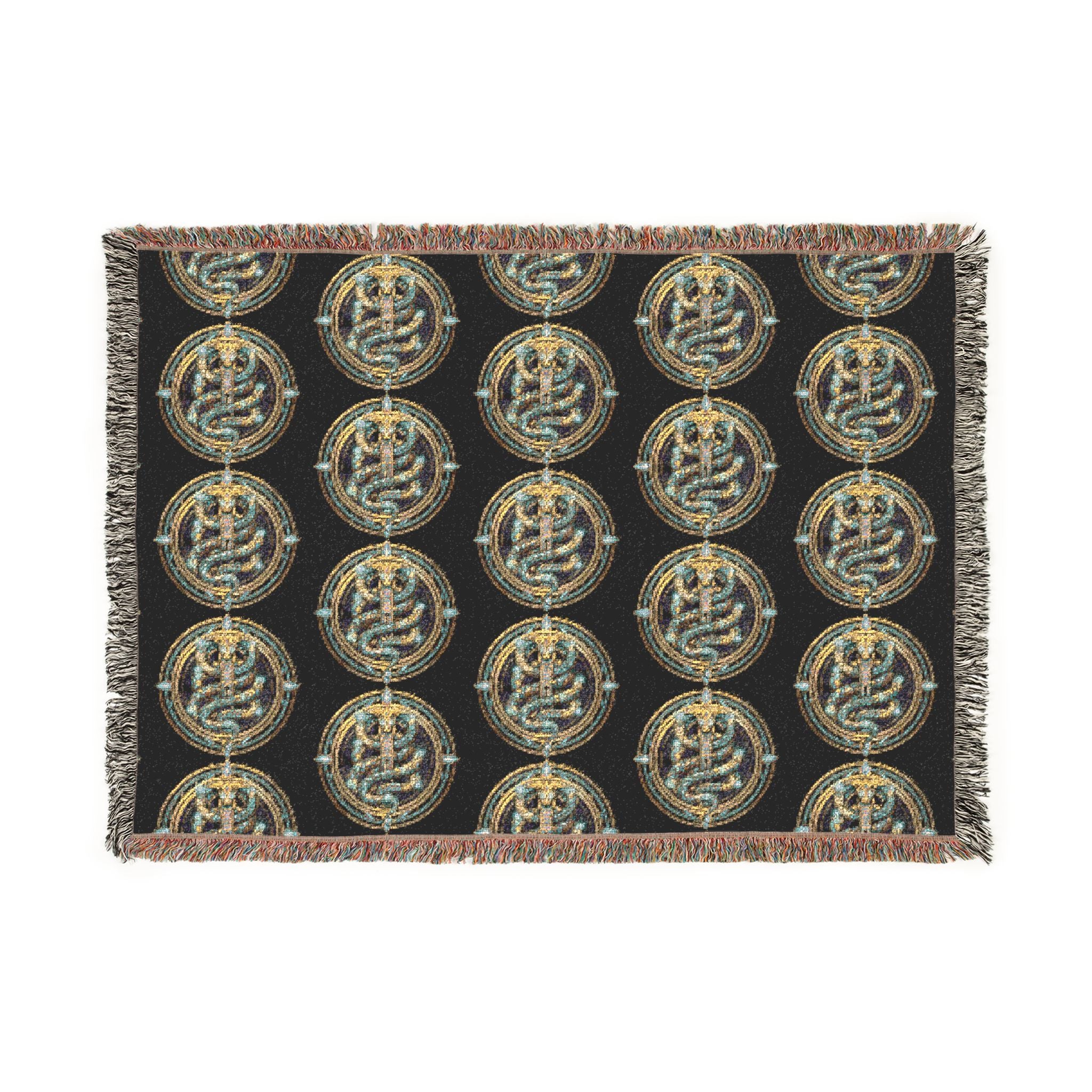 The Serpent Geometric Woven Throw Blanket — Mosaic Circle Pattern, Cozy Living Room & Bedroom Décor
