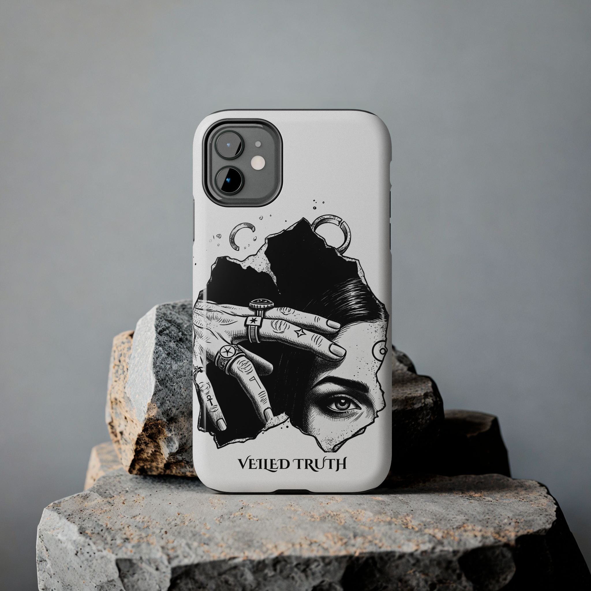 Tough Phone Case — Veiled Truth Black & White Mystic Illustration