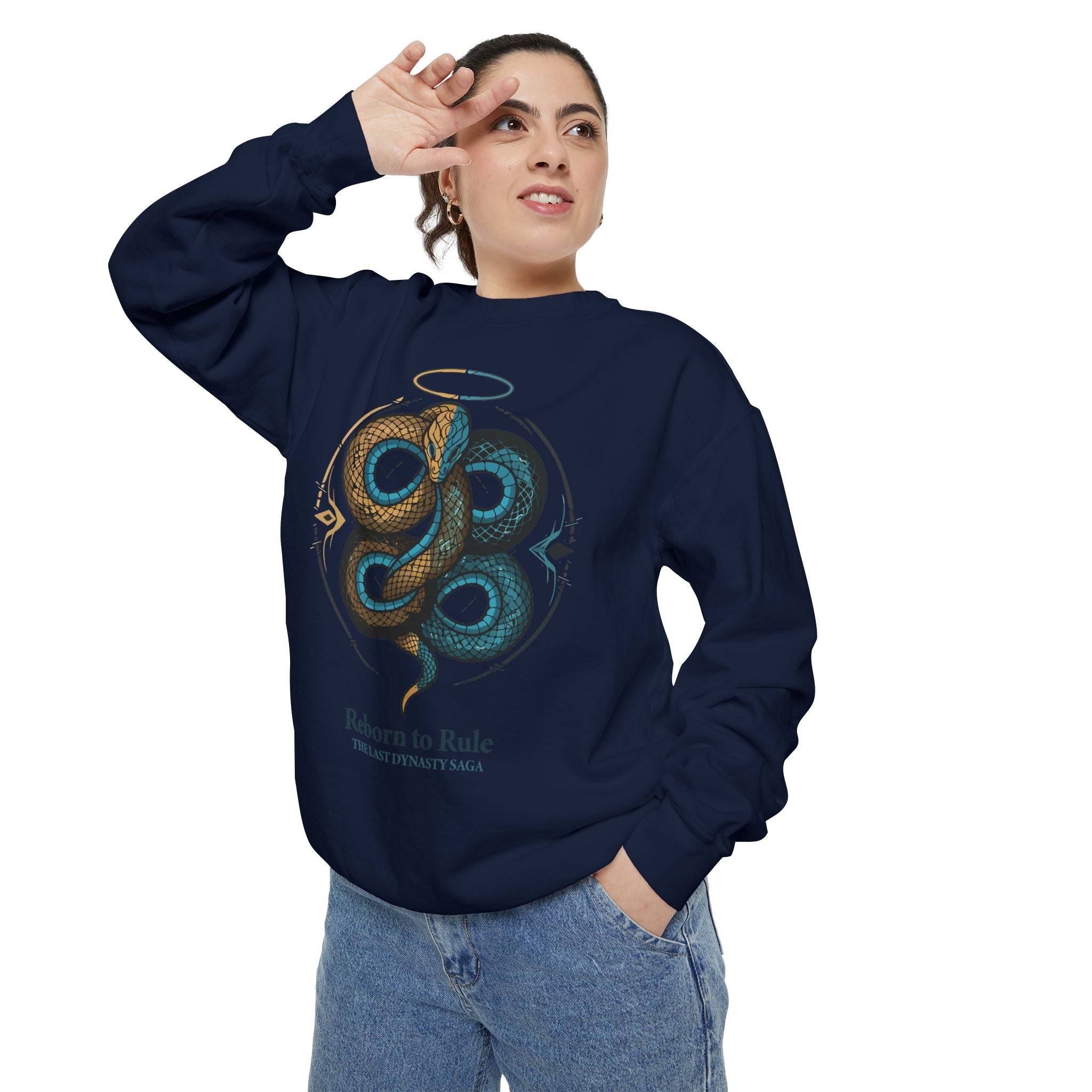 Snake Emblem Sweatshirt — "Reborn to Rule" Graphic Crewneck