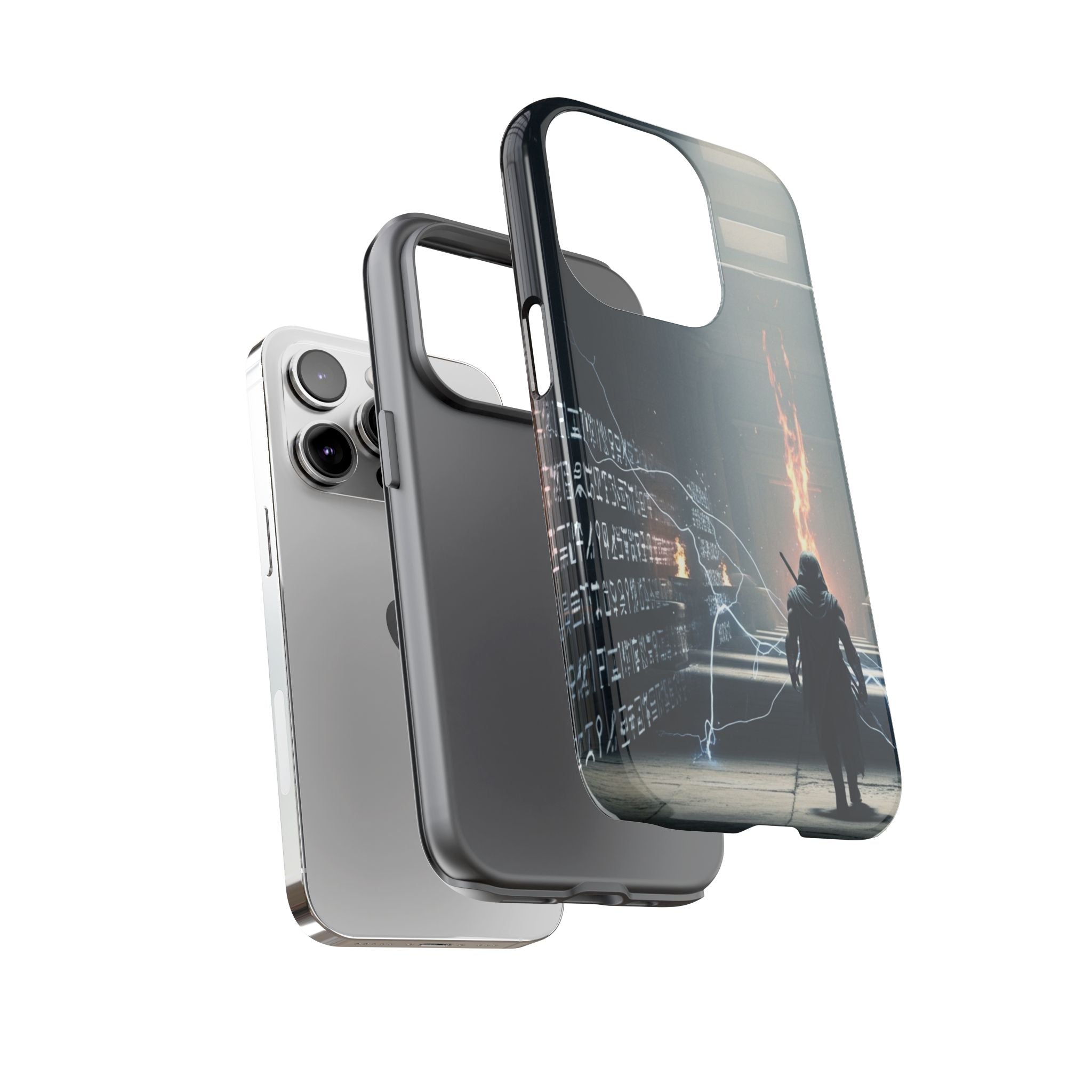 Phone Case - Cybermage Silhouette with Lightning Spell