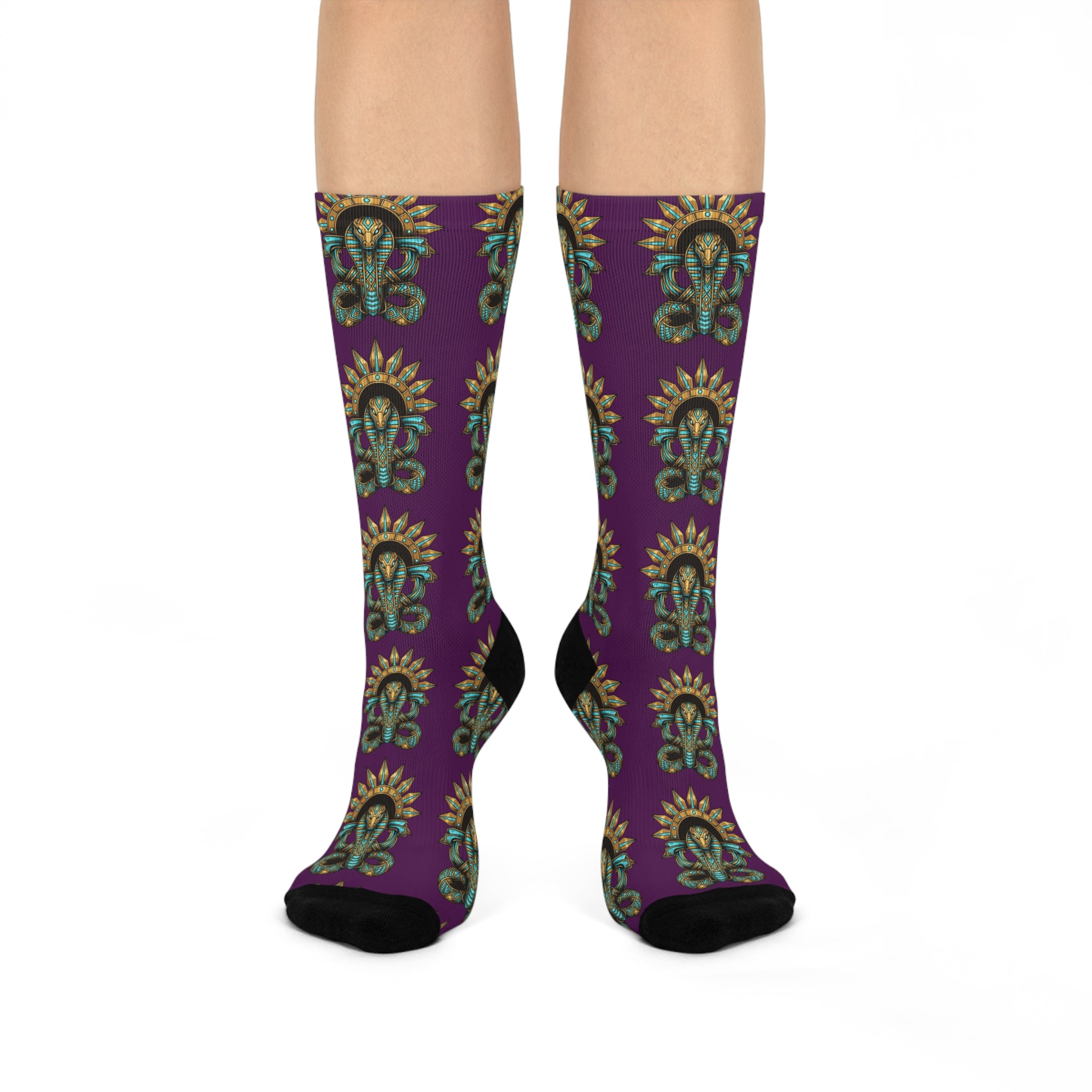 Cushioned Crew Socks — Vintage Sun & Serpent Pattern Crew Socks