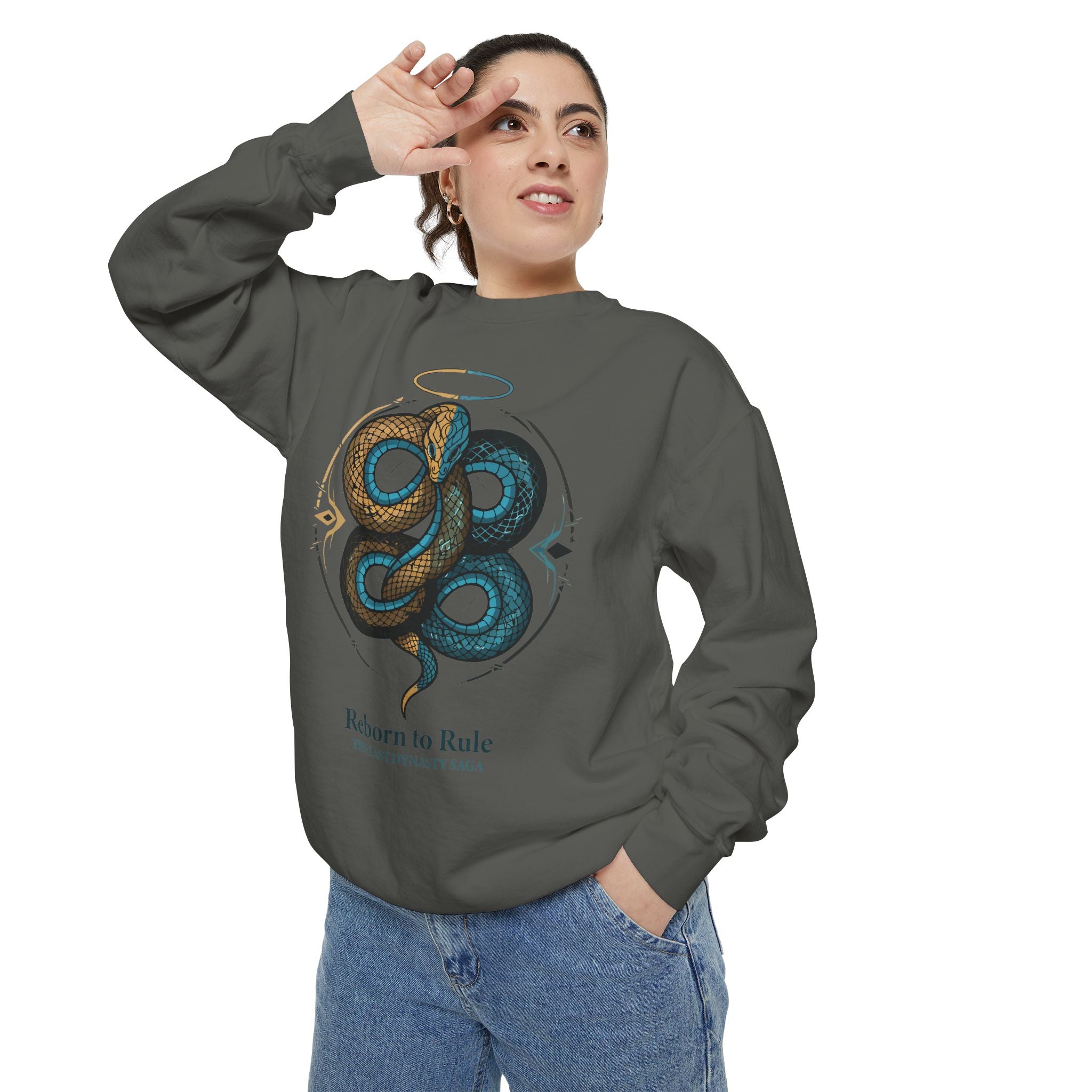 Snake Emblem Sweatshirt — "Reborn to Rule" Graphic Crewneck