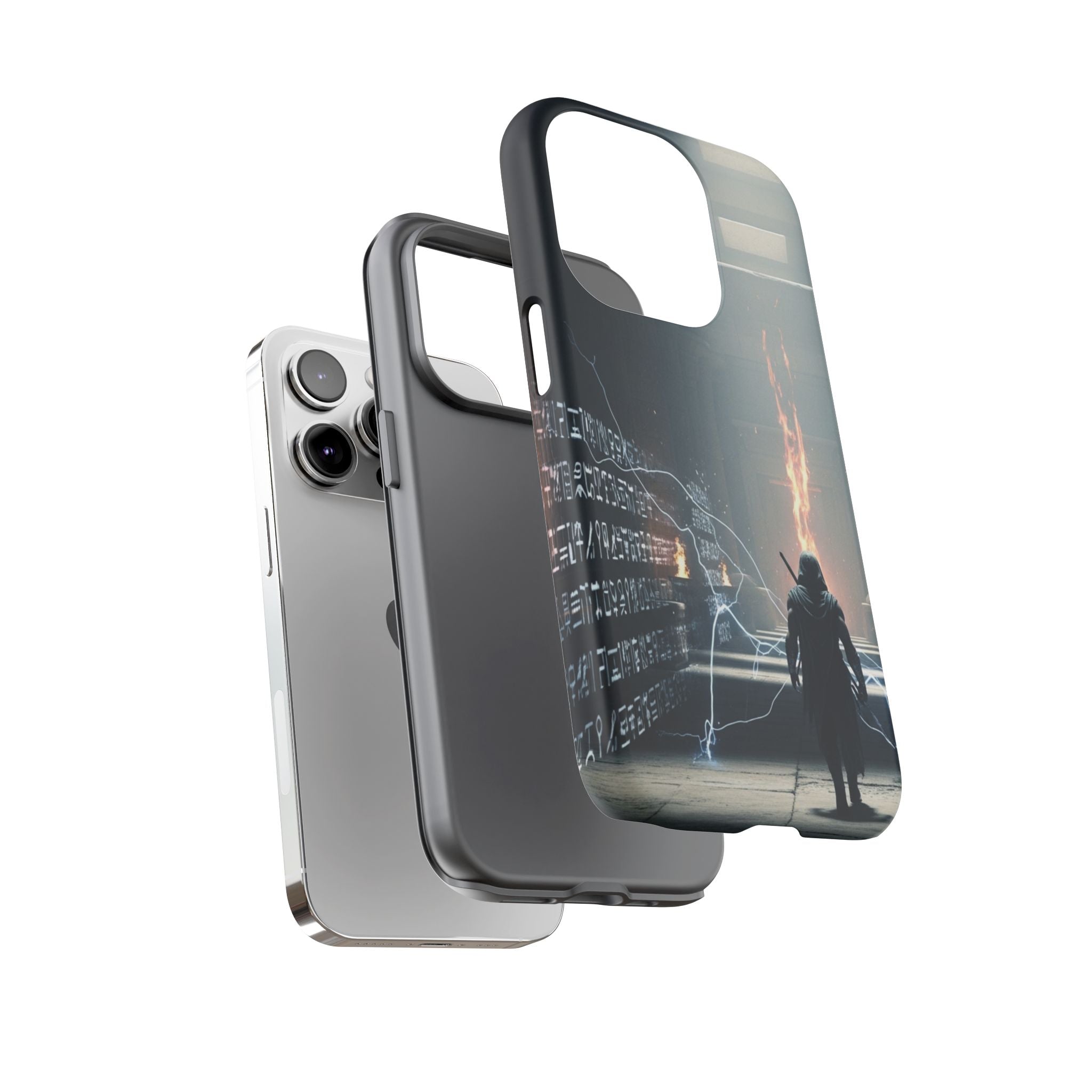 Phone Case - Cybermage Silhouette with Lightning Spell