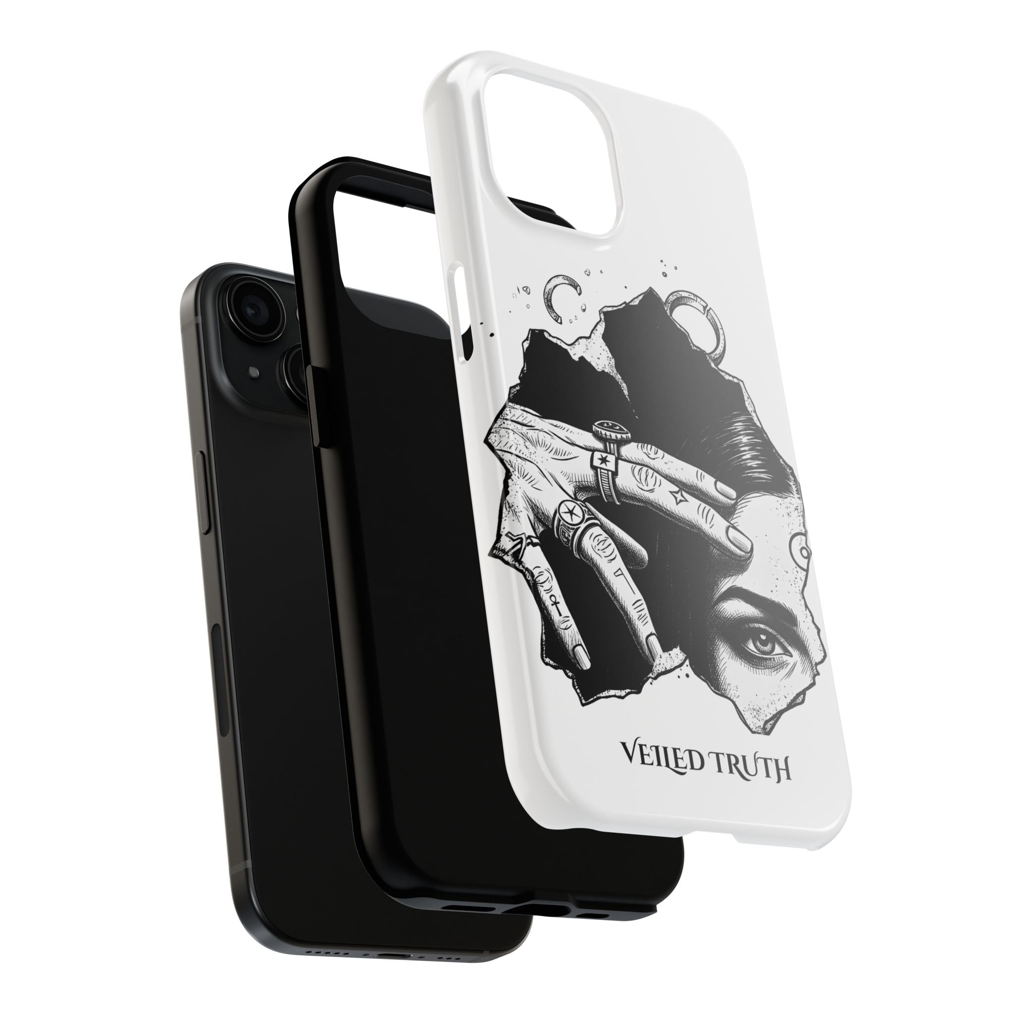 Tough Phone Case — Veiled Truth Black & White Mystic Illustration