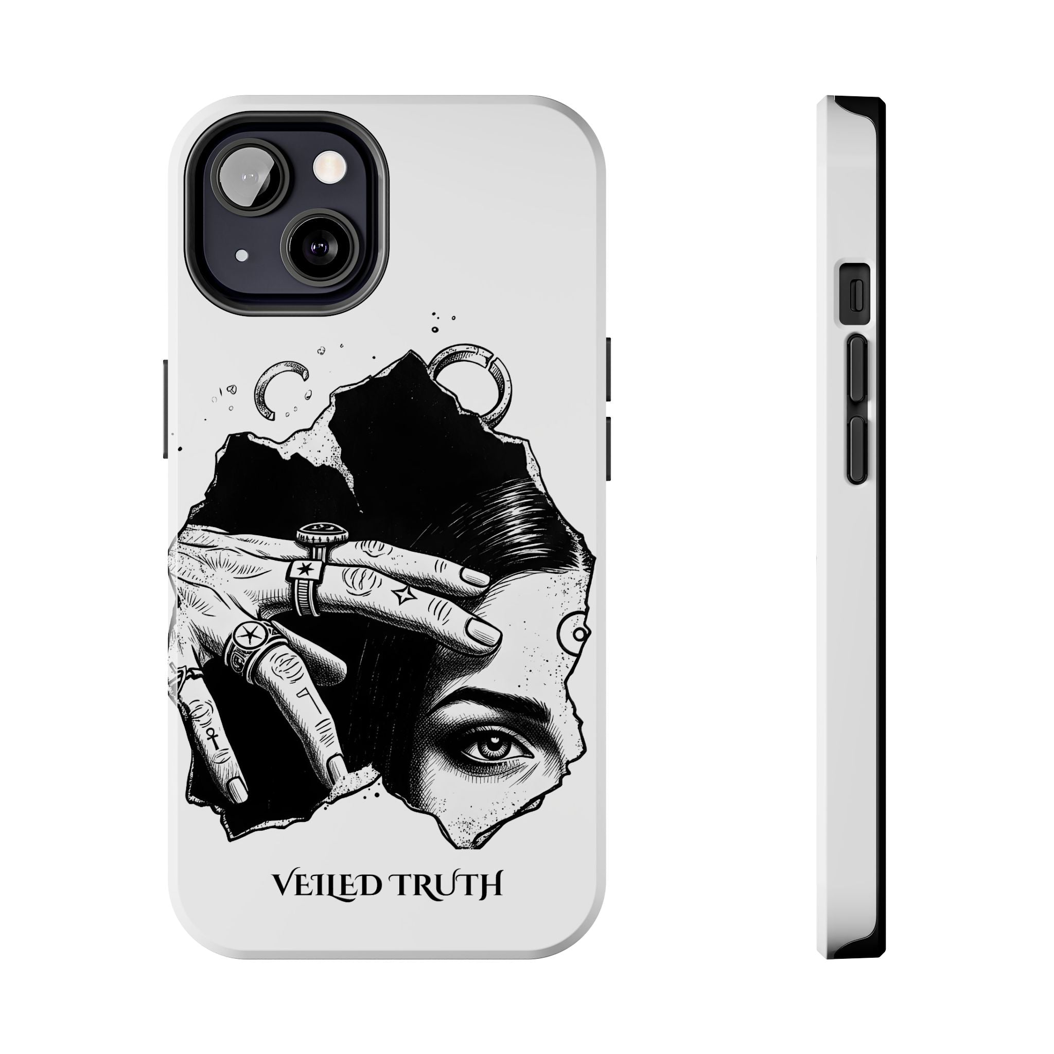 Tough Phone Case — Veiled Truth Black & White Mystic Illustration