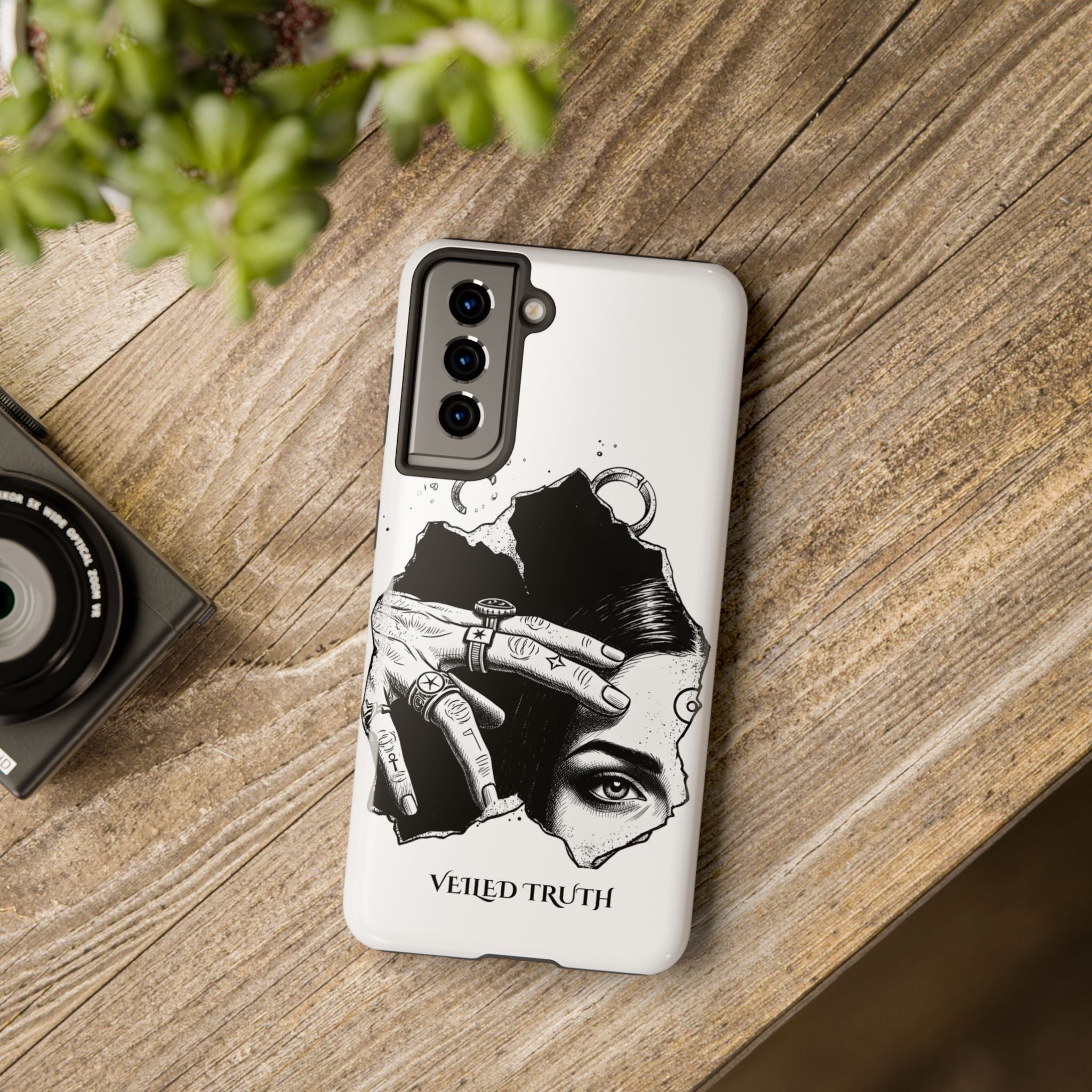 Tough Phone Case — Veiled Truth Black & White Mystic Illustration