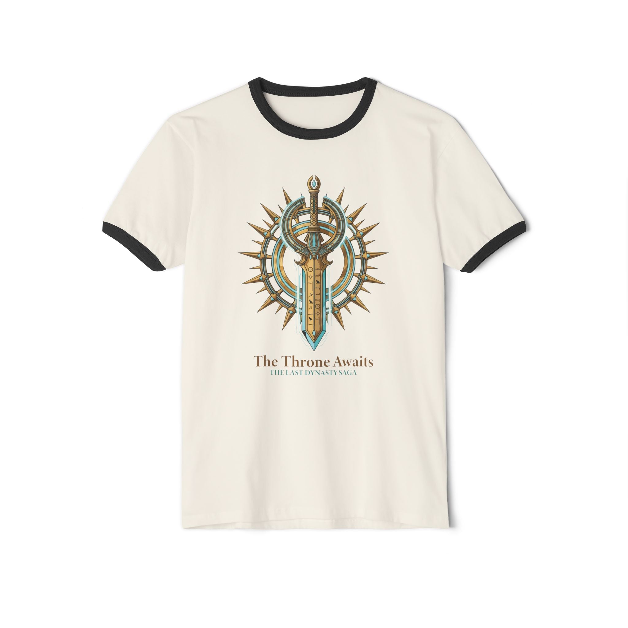 Ringer T-Shirt — "The Throne Awaits" Fantasy Sword Crest Tee