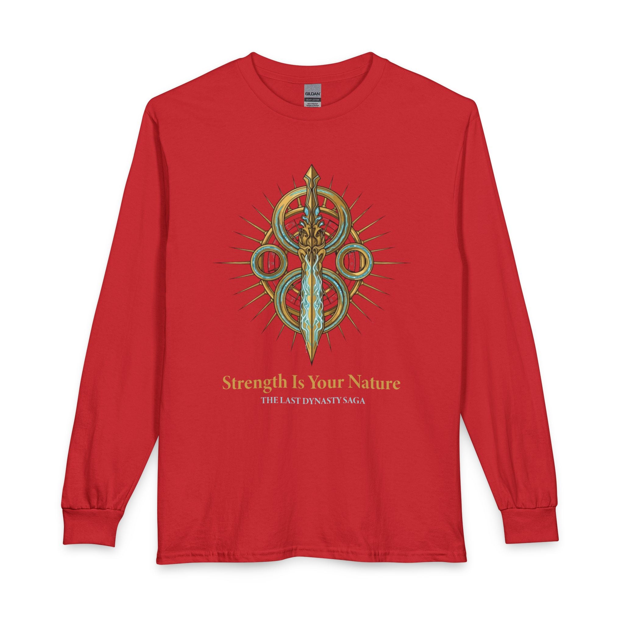 Strength Is Your Nature Long Sleeve Tee — Geometric Serpent Sword and Scarab Design
