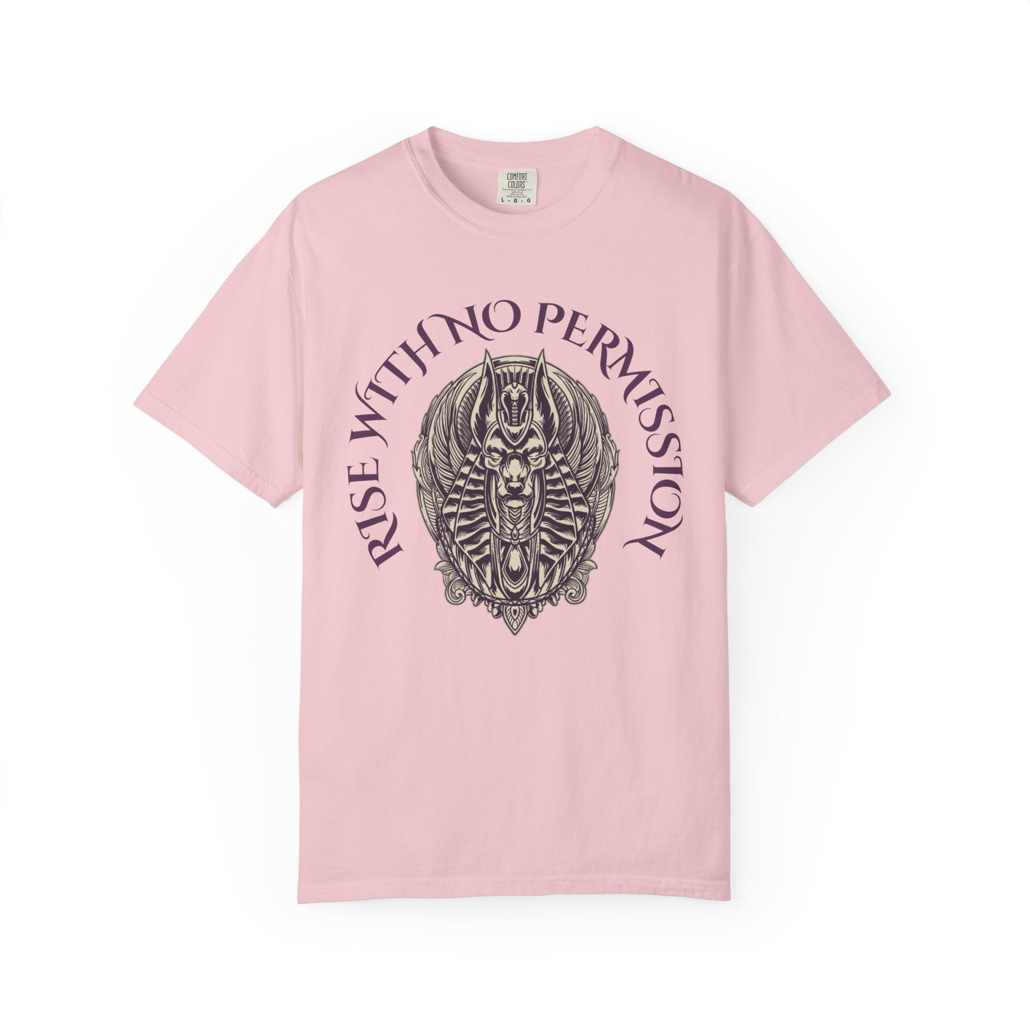 Rise With No Permission T-Shirt — Anubis Helmet Graphic Tee (“Your Song Is Your Spell”)