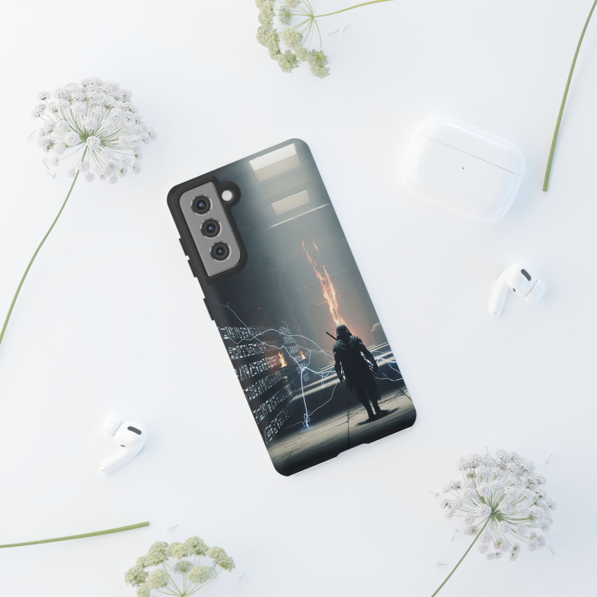 Phone Case - Cybermage Silhouette with Lightning Spell