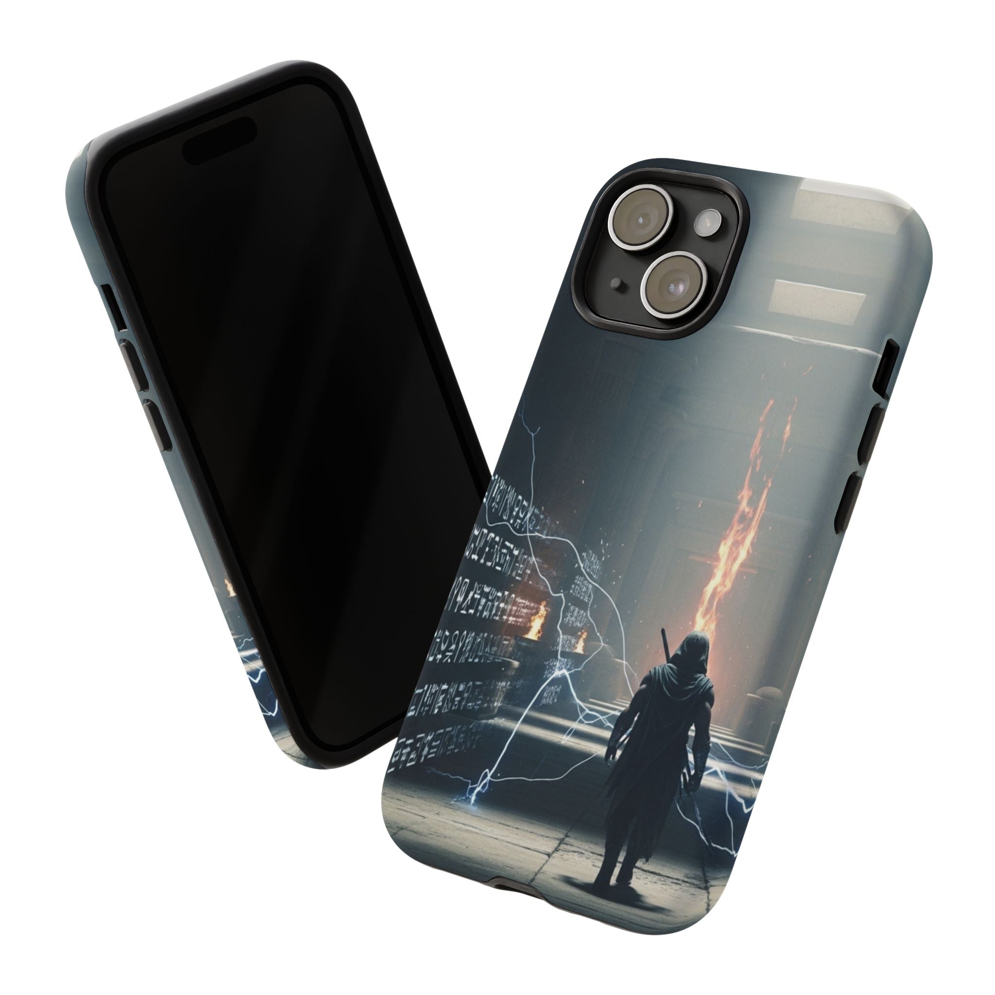 Phone Case - Cybermage Silhouette with Lightning Spell