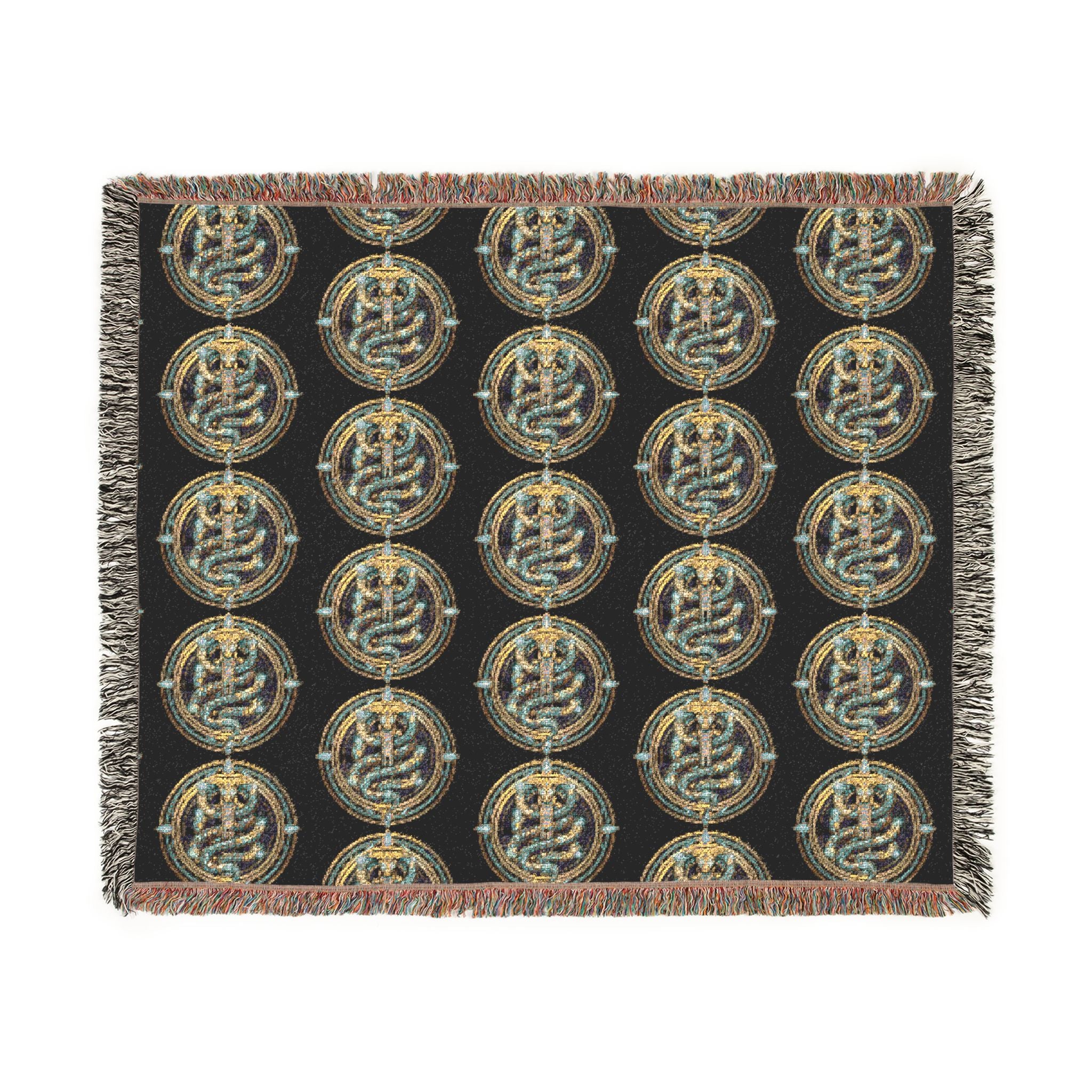 The Serpent Geometric Woven Throw Blanket — Mosaic Circle Pattern, Cozy Living Room & Bedroom Décor