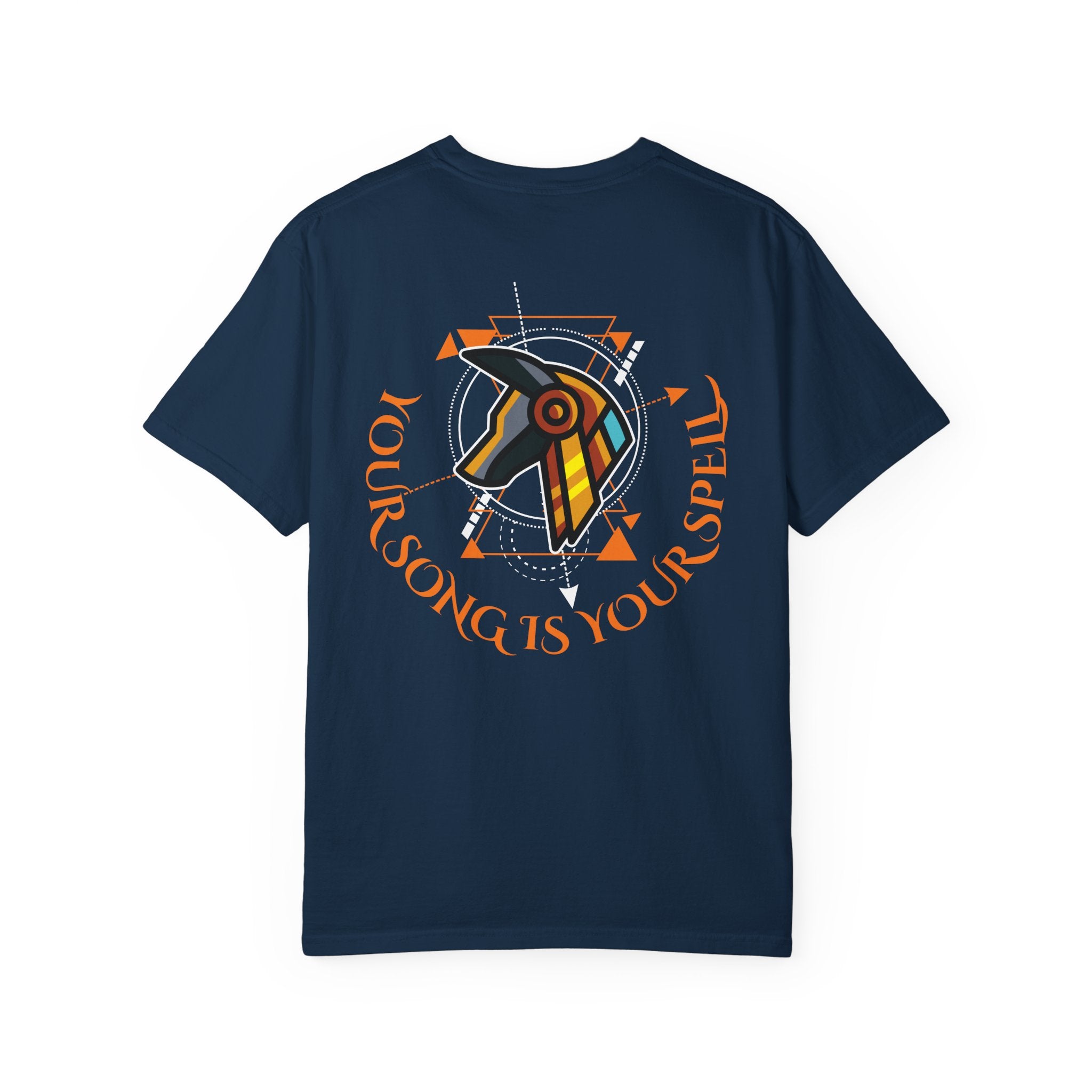 Rise With No Permission T-Shirt — Anubis Helmet Graphic Tee (“Your Song Is Your Spell”)