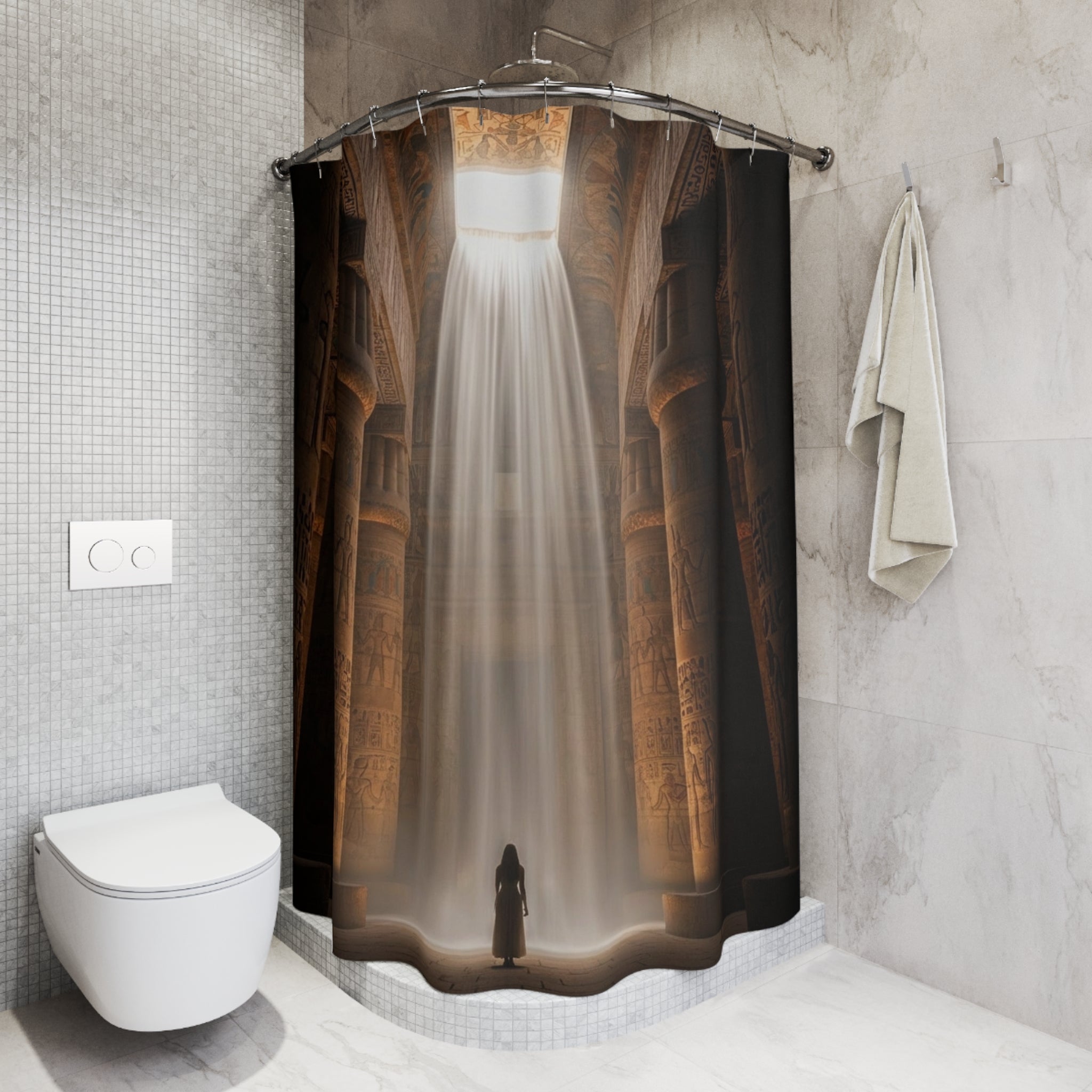 Shower Curtain — Mystical Saga temple Light Shower Curtain (Soothing Spiritual Bathroom Décor)