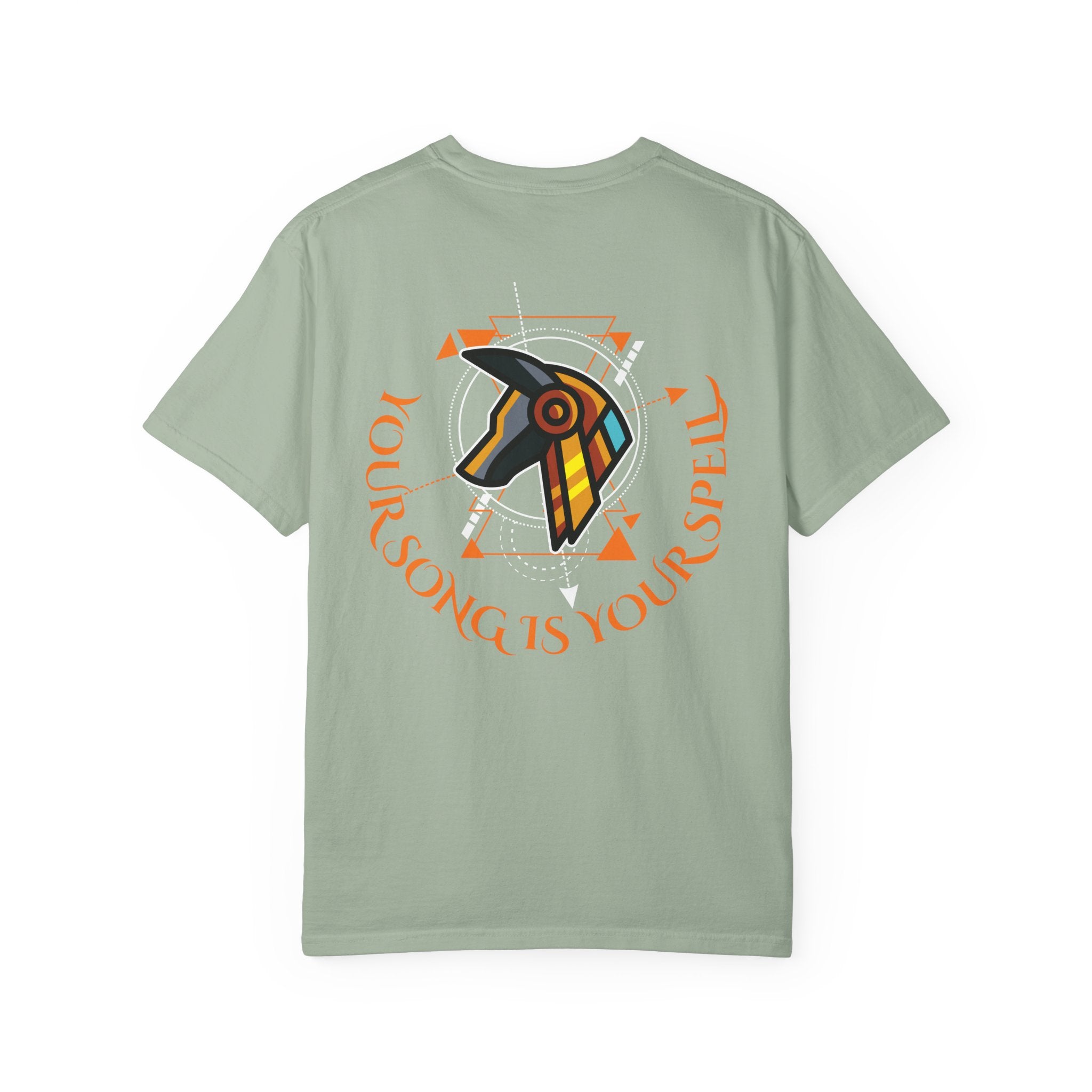 Rise With No Permission T-Shirt — Anubis Helmet Graphic Tee (“Your Song Is Your Spell”)