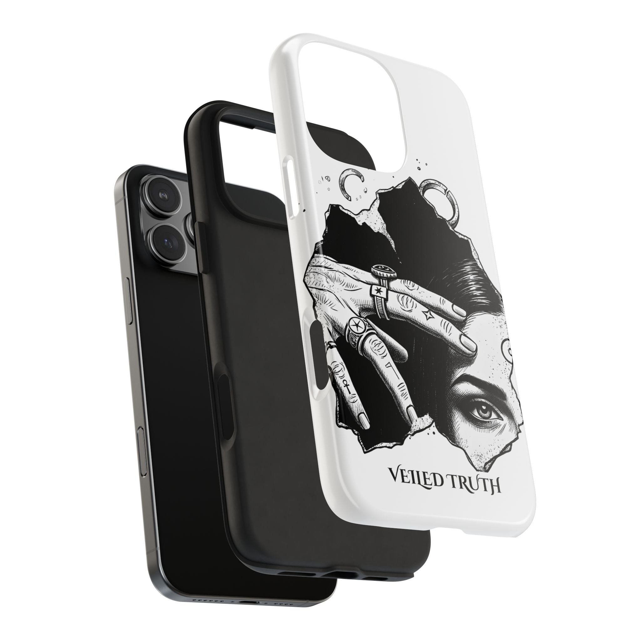Tough Phone Case — Veiled Truth Black & White Mystic Illustration
