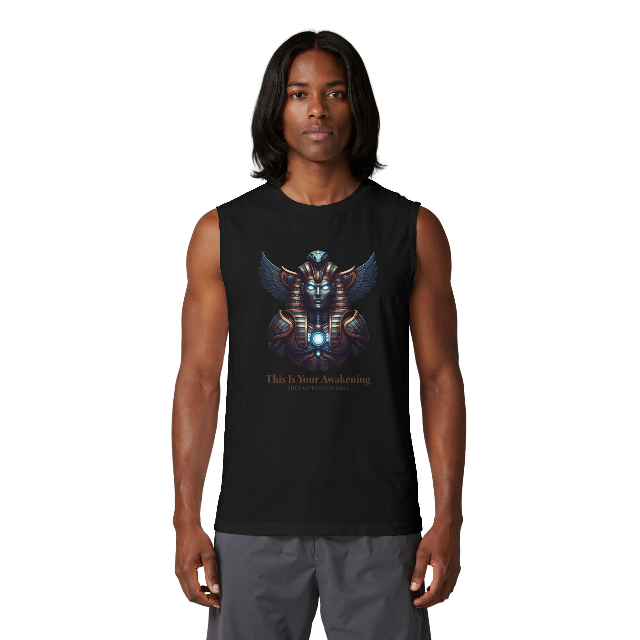 Egyptian Scarab Muscle Tank — "This Is Your Awakening" Mystical Graphic
