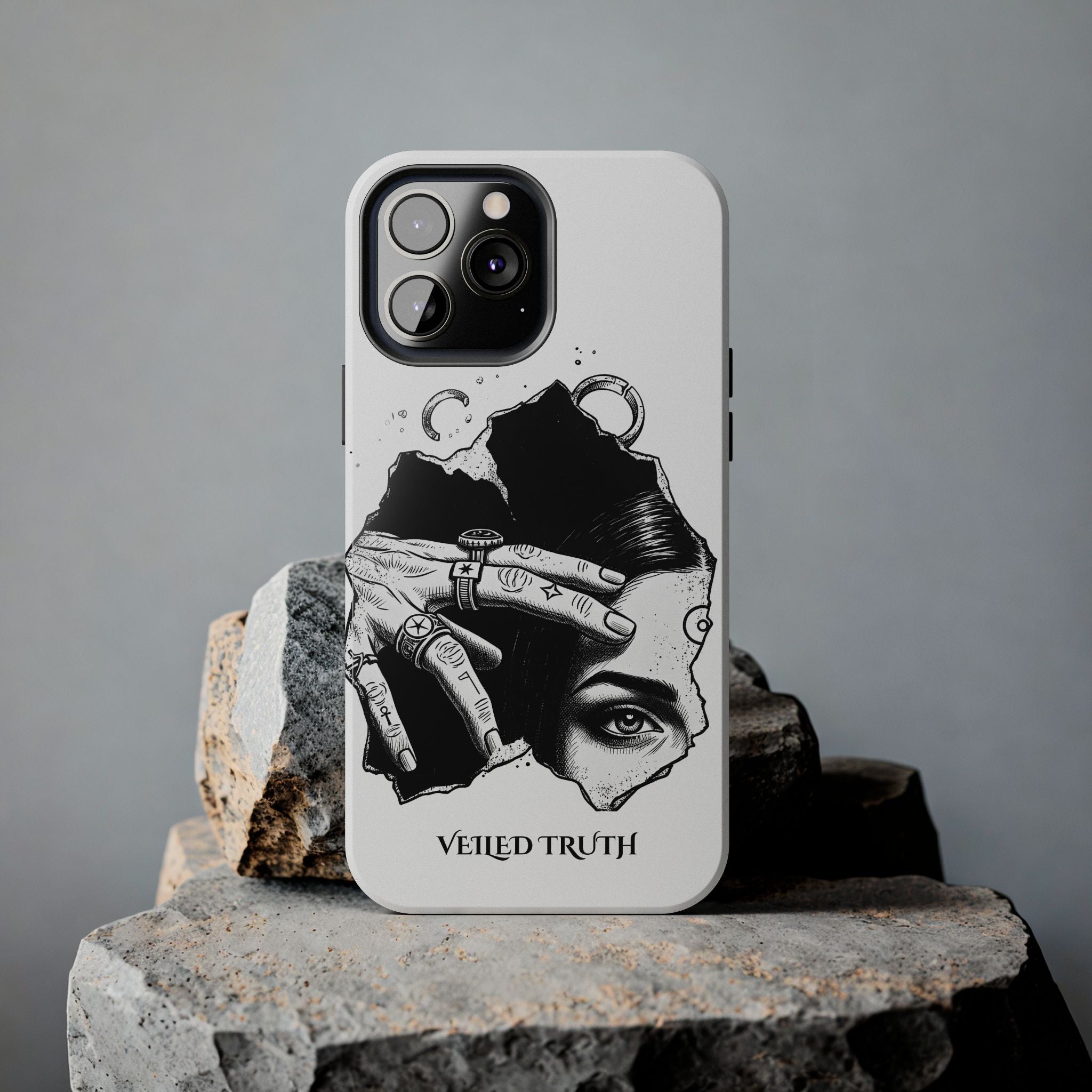 Tough Phone Case — Veiled Truth Black & White Mystic Illustration