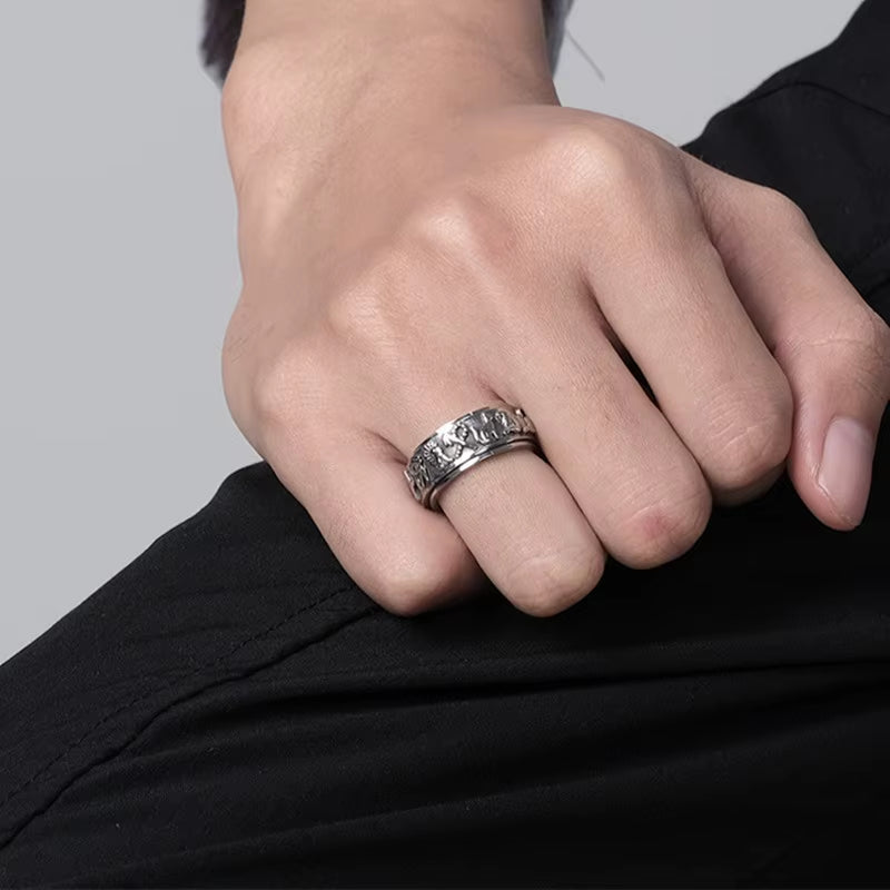 The Sigil Band – 8mm Vintage Stainless Steel Egyptian Symbol Spinner Ring Unisex | Sizes 6–12