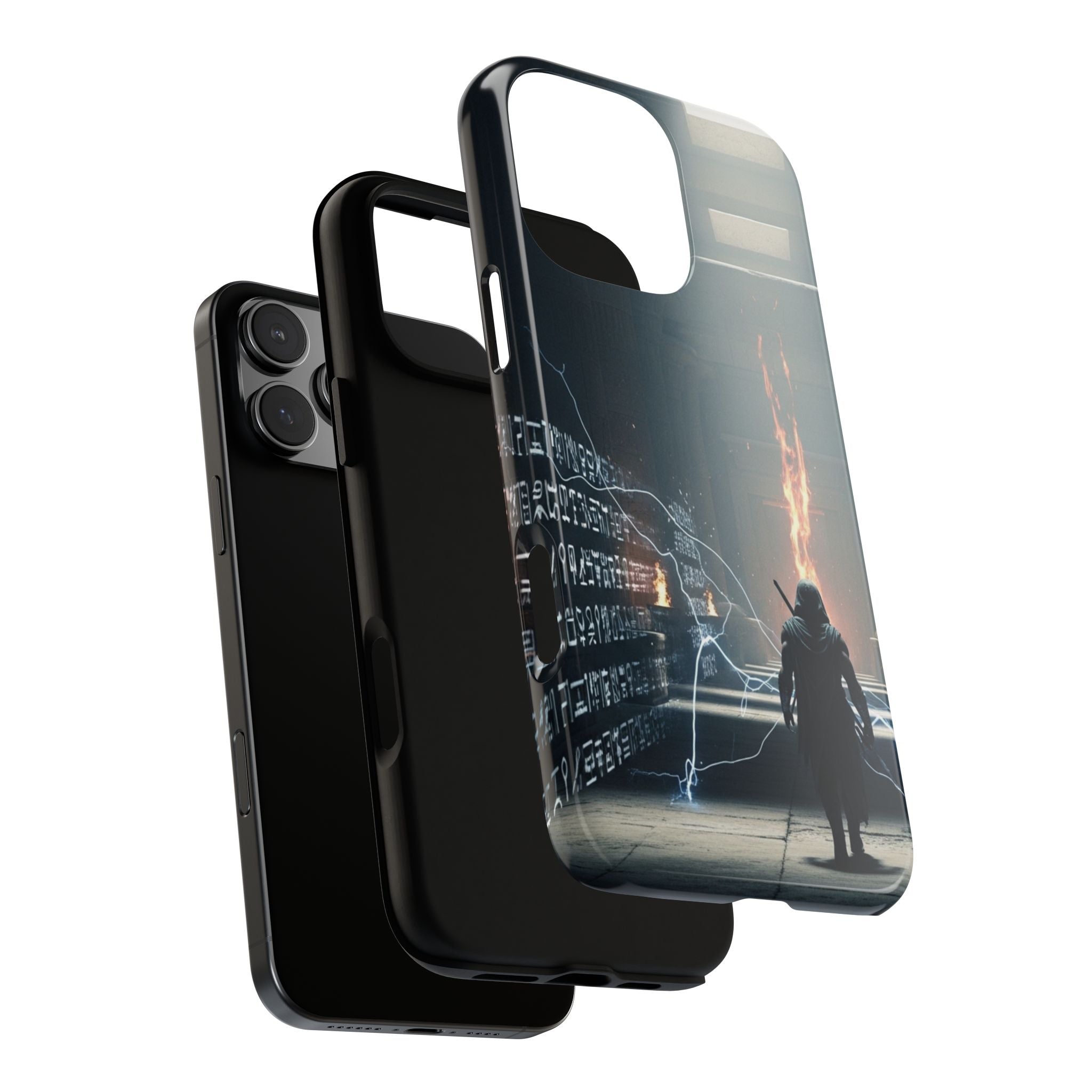 Phone Case - Cybermage Silhouette with Lightning Spell