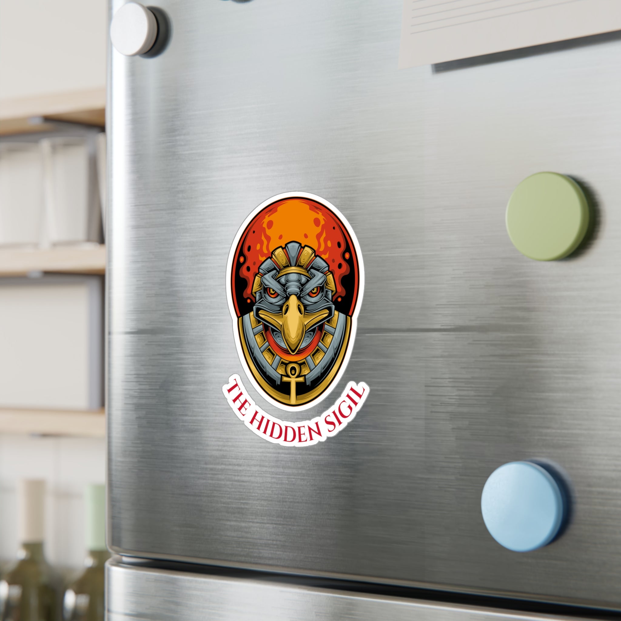 Egyptian Falcon Emblem Sticker — "The Hidden Sigil" Kiss-Cut Vinyl Decal
