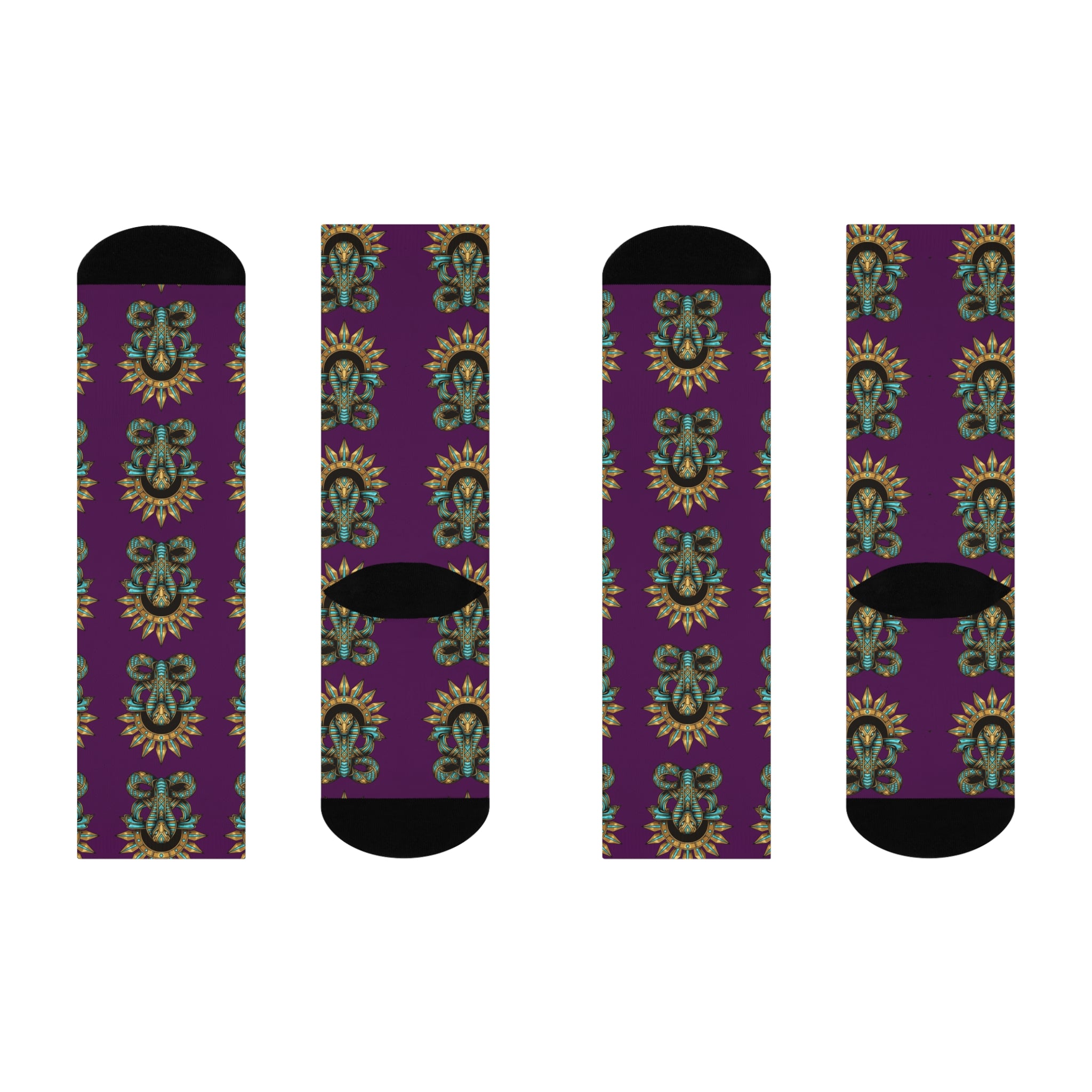 Cushioned Crew Socks — Vintage Sun & Serpent Pattern Crew Socks