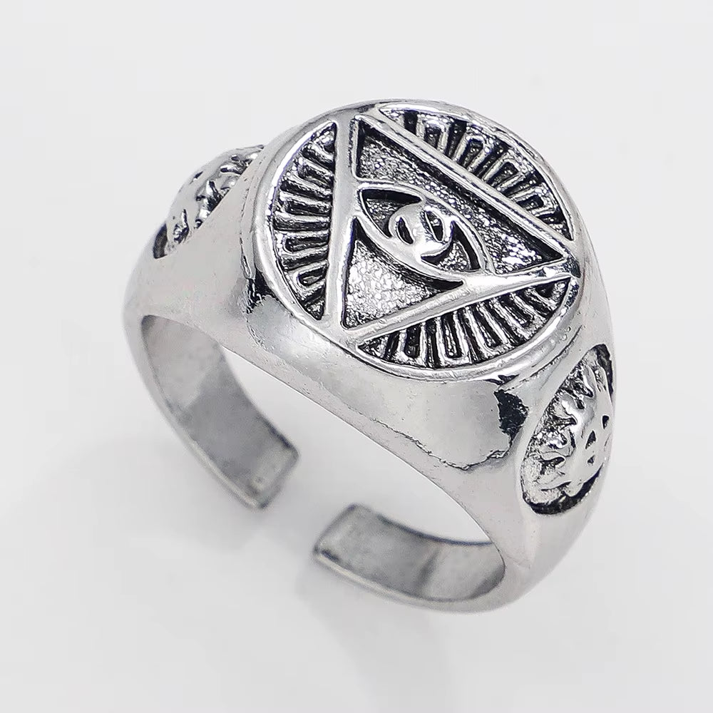 Pyramid Eye Signet Ring Adjustable Stainless Steel Symbol Band
