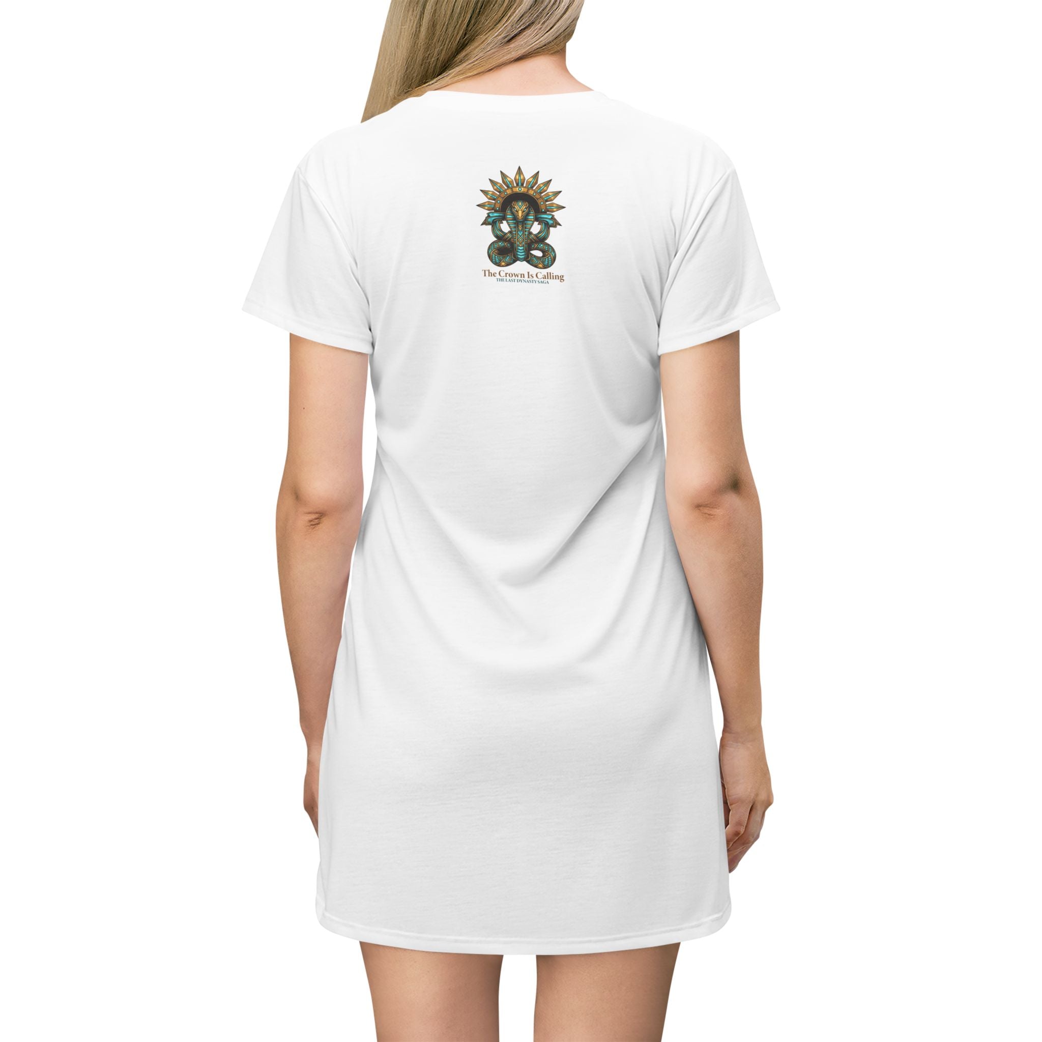 Saga Temple T-Shirt Dress — Dramatic Sunbeam Shrine Graphic
