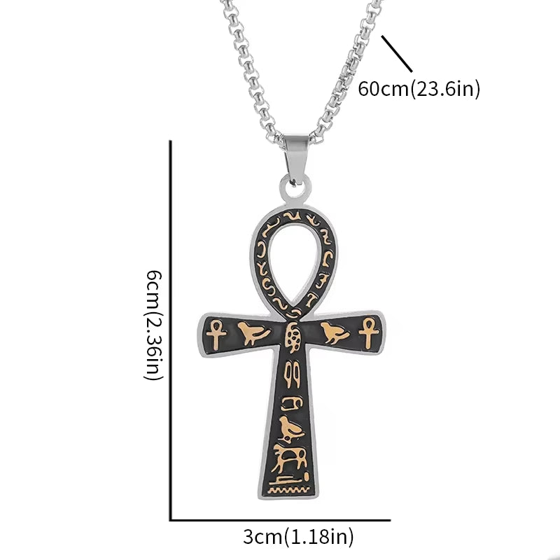 Stainless Steel Ancient Egyptian Ankh Cross Life Key Totem Necklace Men and Women Lucky Amulet Jewelry