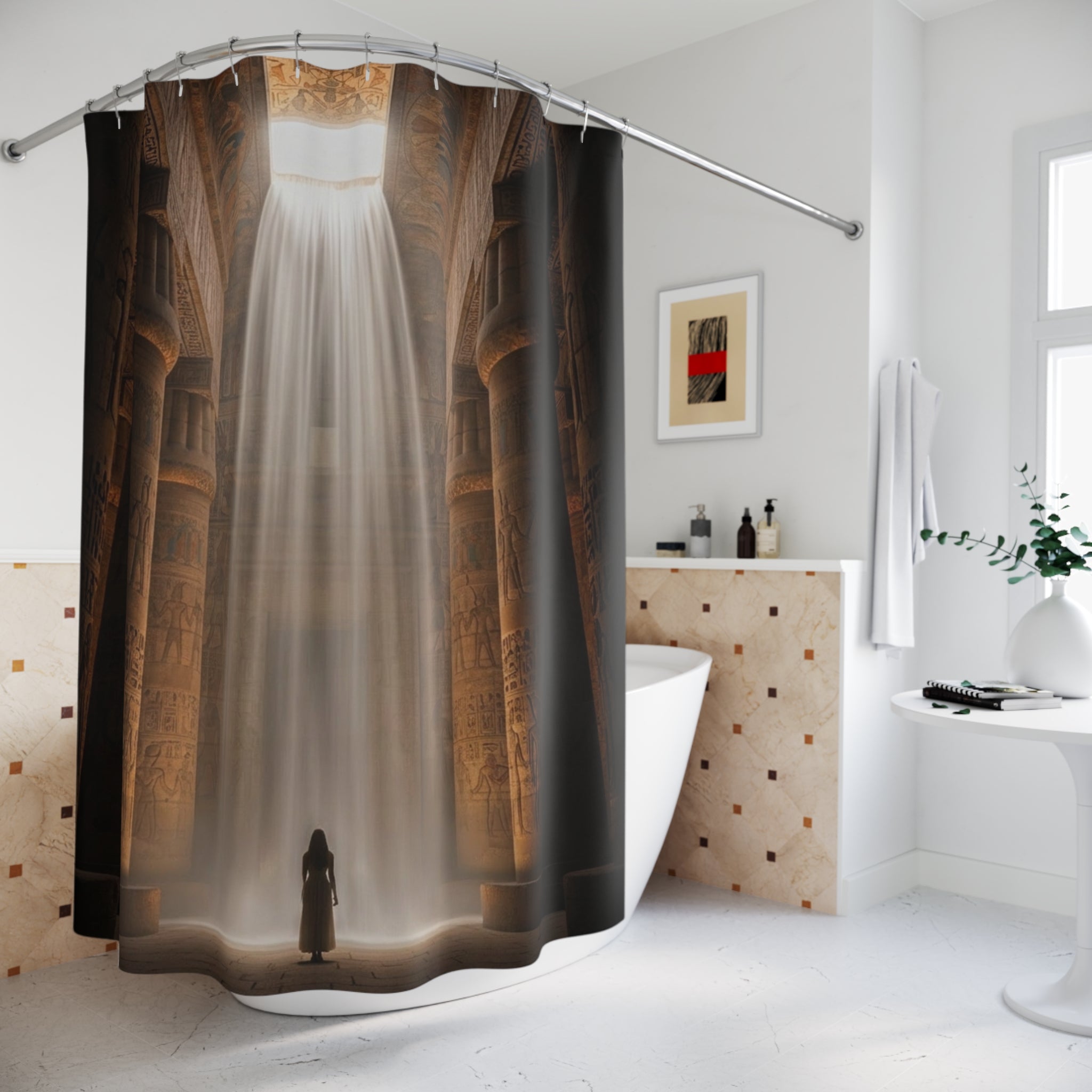 Shower Curtain — Mystical Saga temple Light Shower Curtain (Soothing Spiritual Bathroom Décor)
