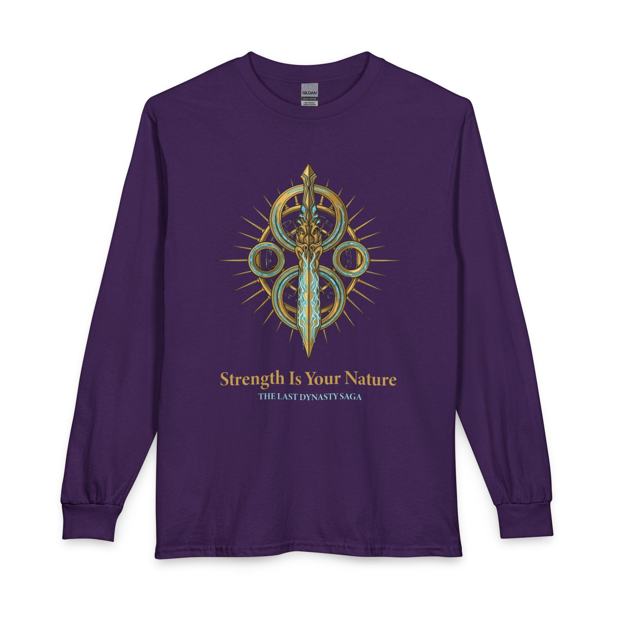 Strength Is Your Nature Long Sleeve Tee — Geometric Serpent Sword and Scarab Design