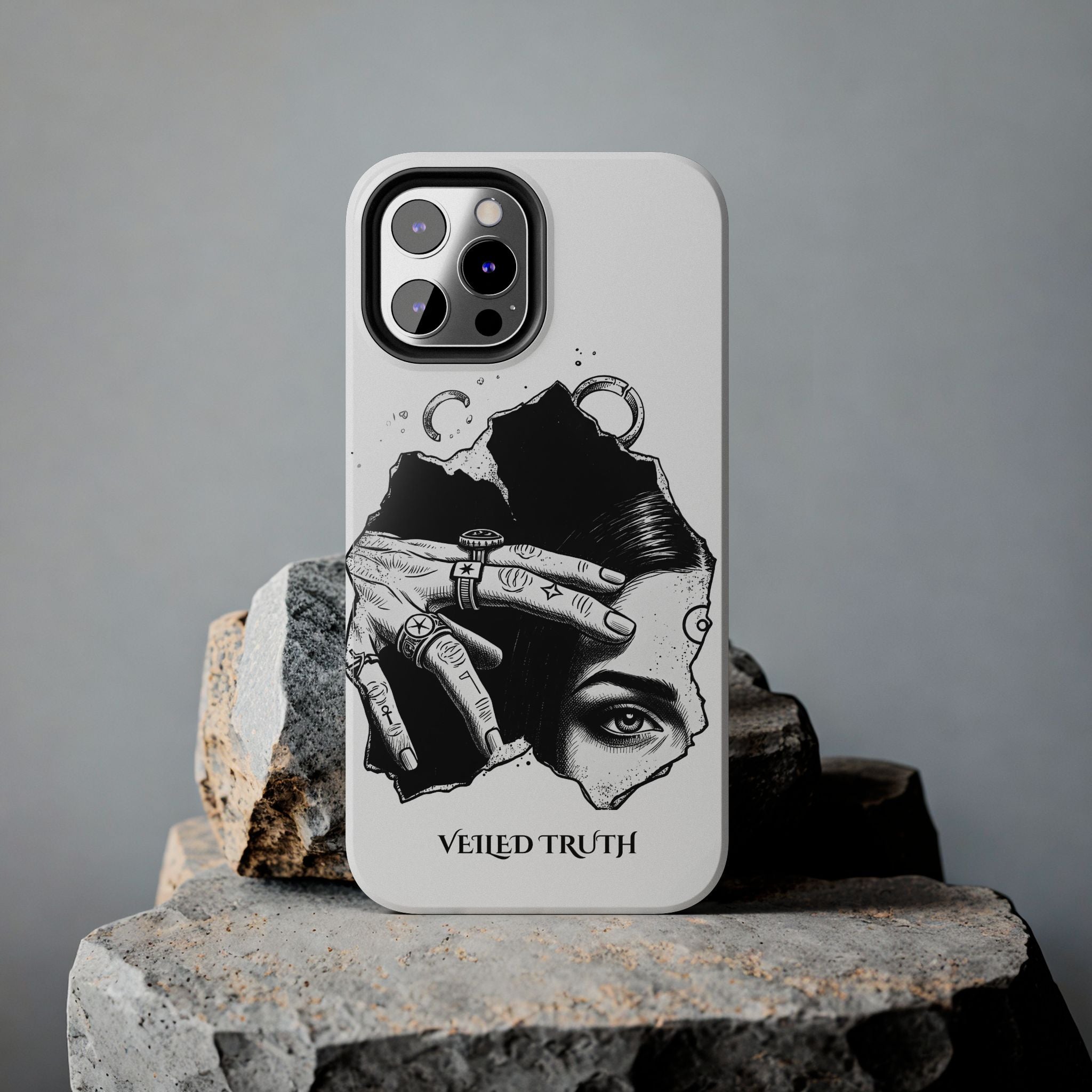 Tough Phone Case — Veiled Truth Black & White Mystic Illustration