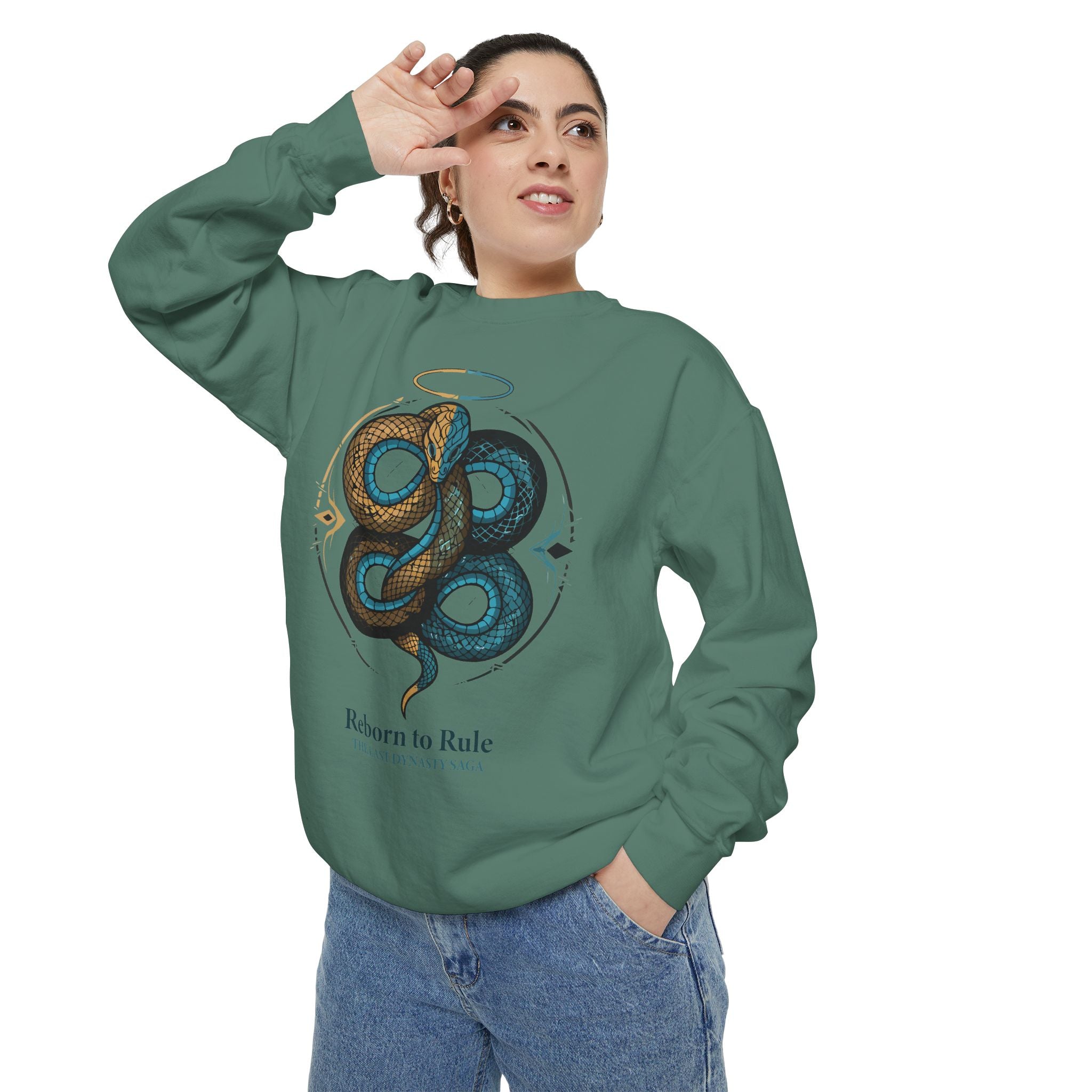 Snake Emblem Sweatshirt — "Reborn to Rule" Graphic Crewneck