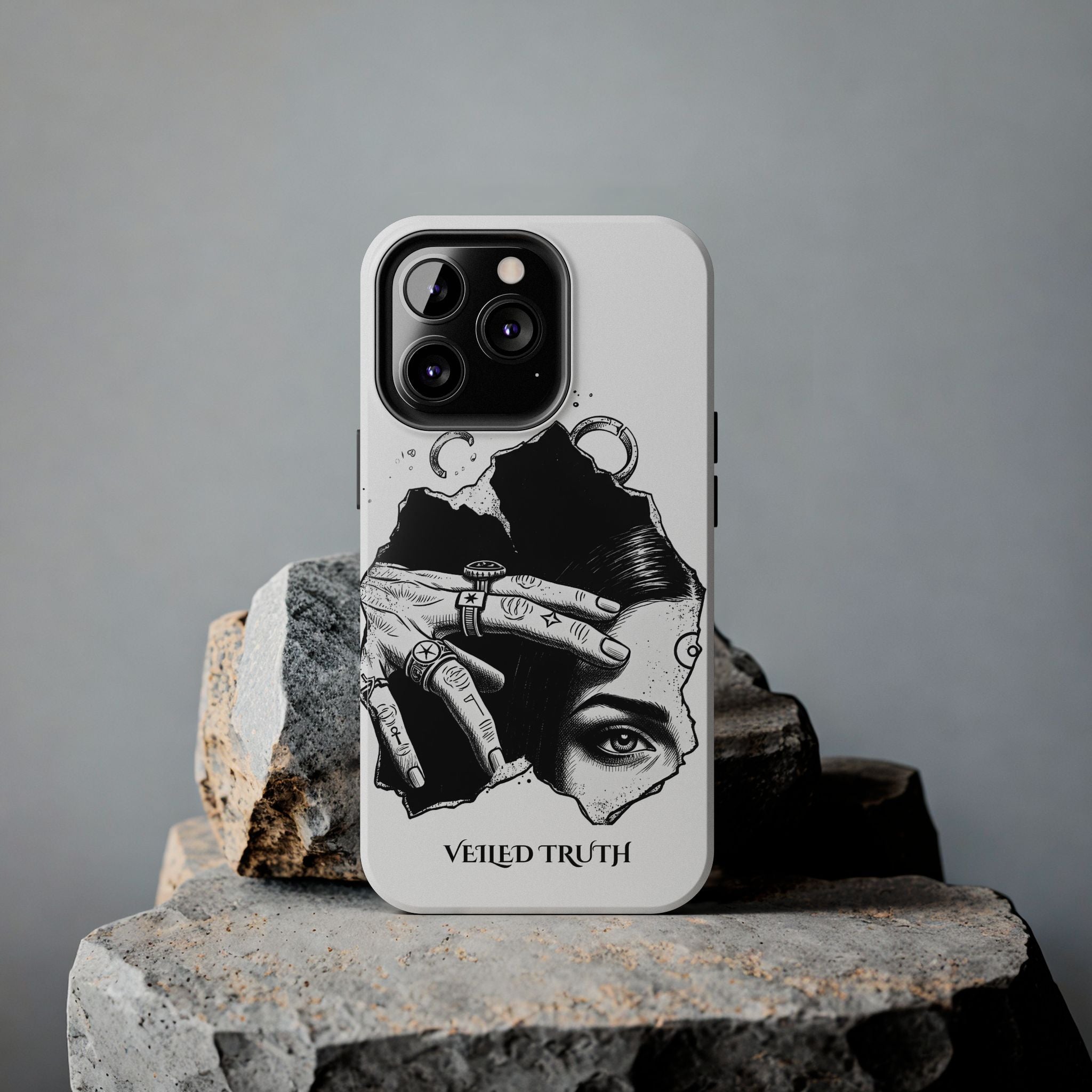Tough Phone Case — Veiled Truth Black & White Mystic Illustration
