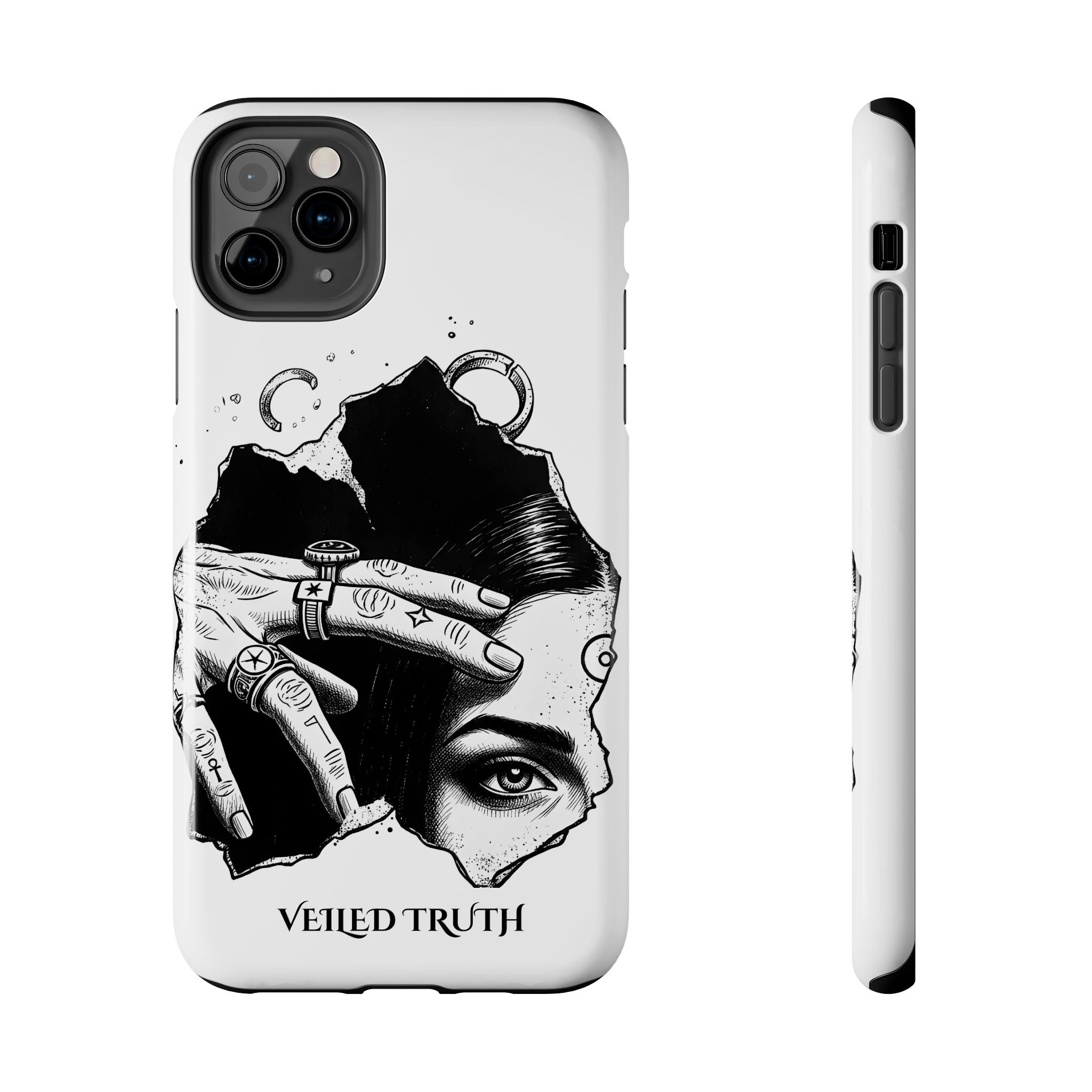 Tough Phone Case — Veiled Truth Black & White Mystic Illustration