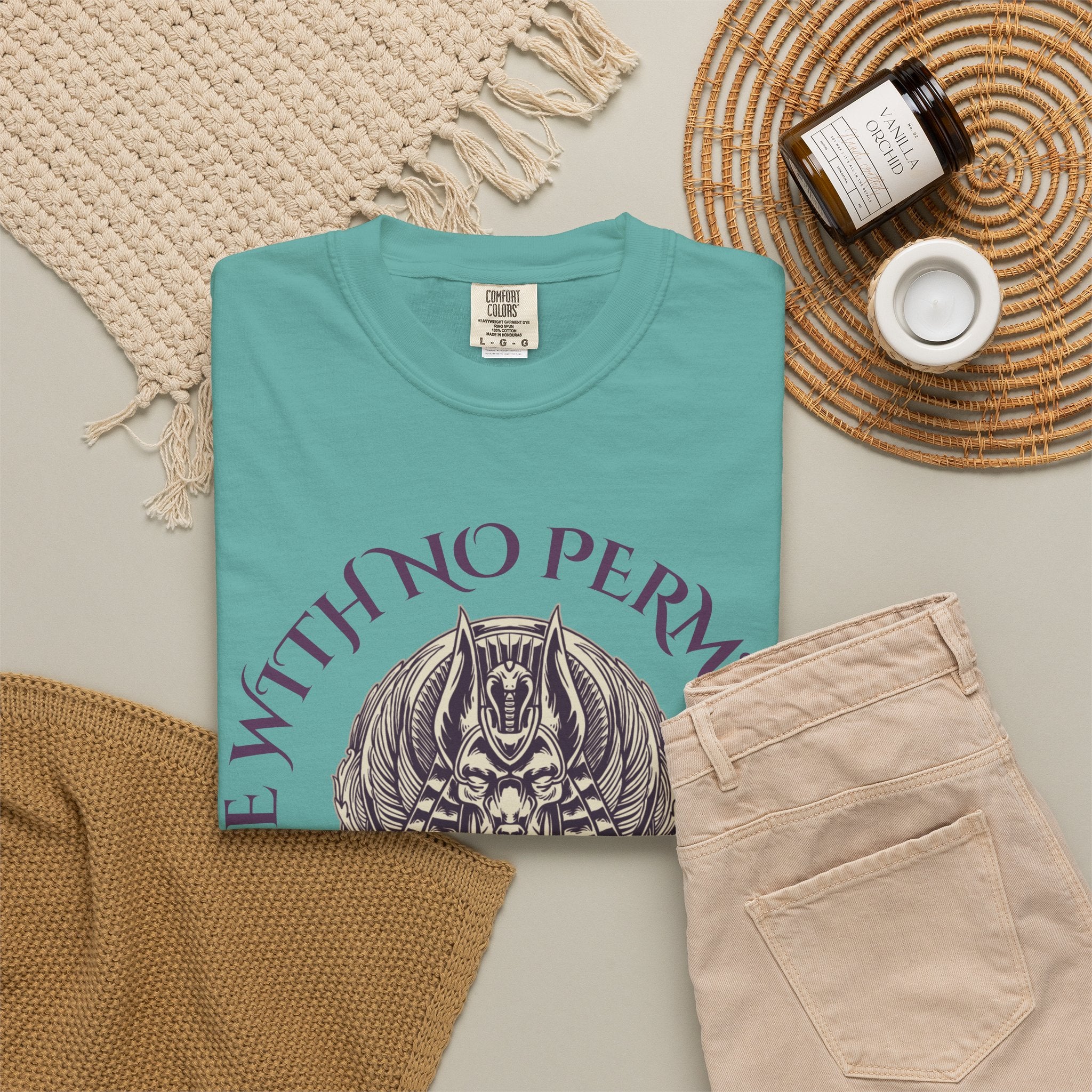 Rise With No Permission T-Shirt — Anubis Helmet Graphic Tee (“Your Song Is Your Spell”)