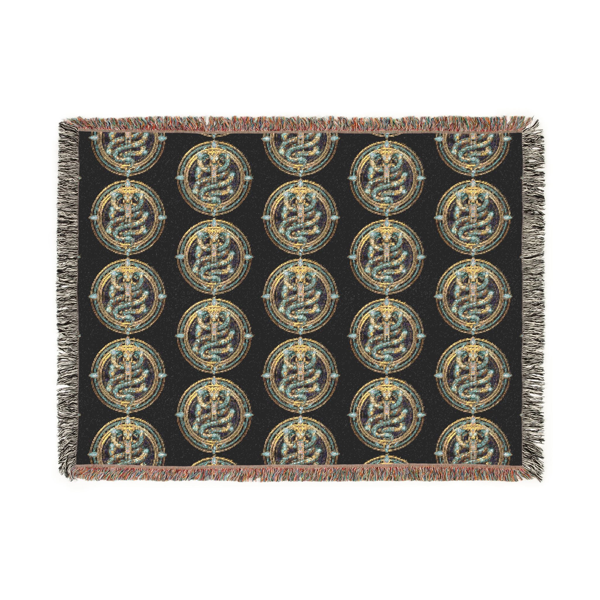 The Serpent Geometric Woven Throw Blanket — Mosaic Circle Pattern, Cozy Living Room & Bedroom Décor