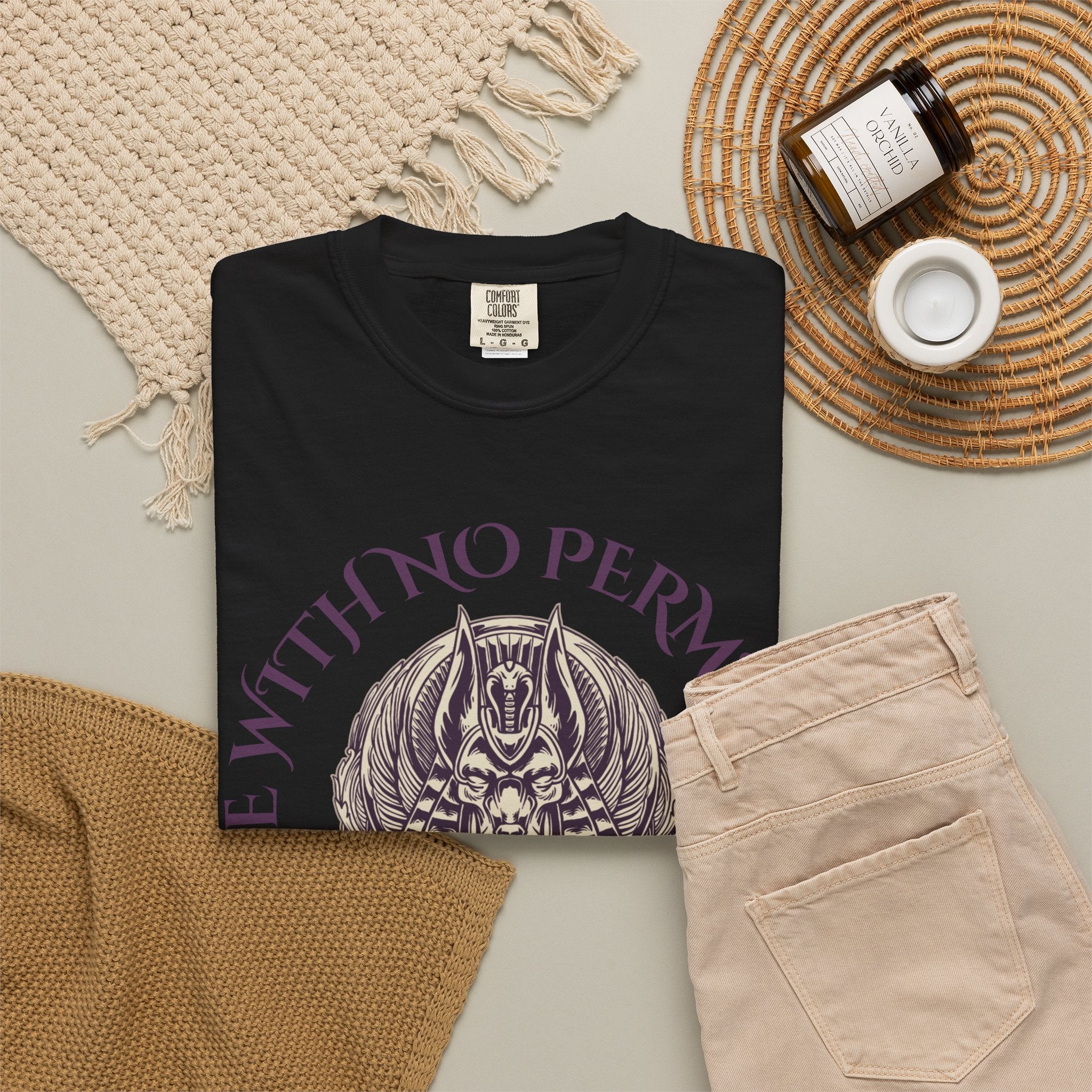 Rise With No Permission T-Shirt — Anubis Helmet Graphic Tee (“Your Song Is Your Spell”)
