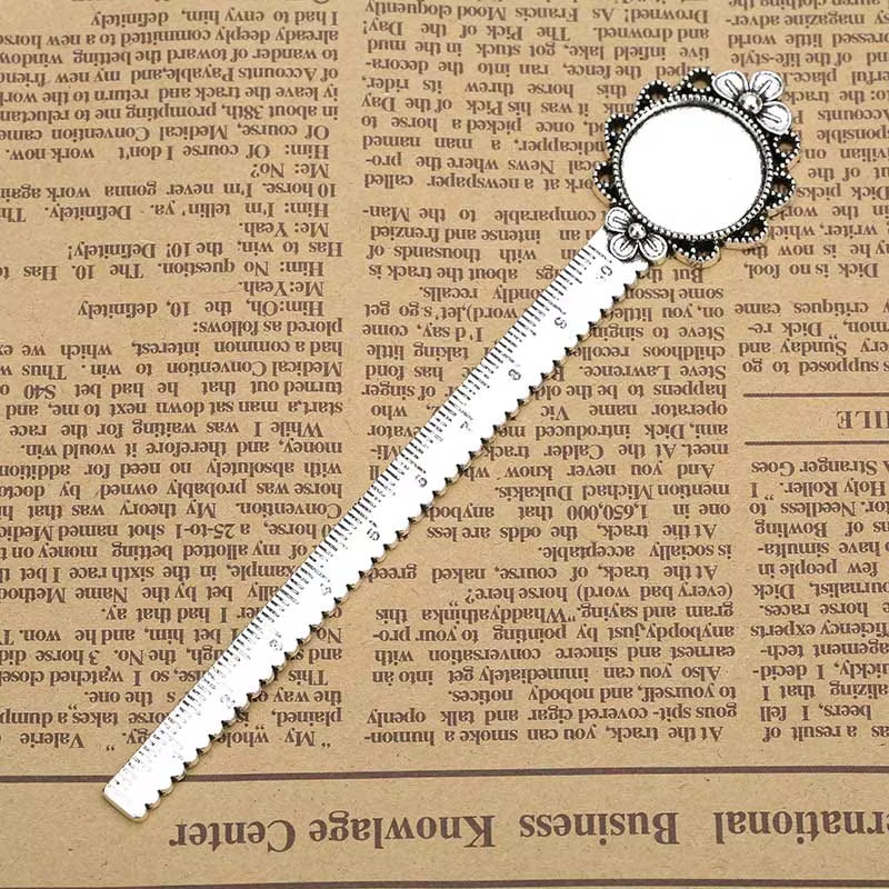 2-Piece 20mm Ruler Bookmark Base – Cabochon Setting (Vintage Metal)
