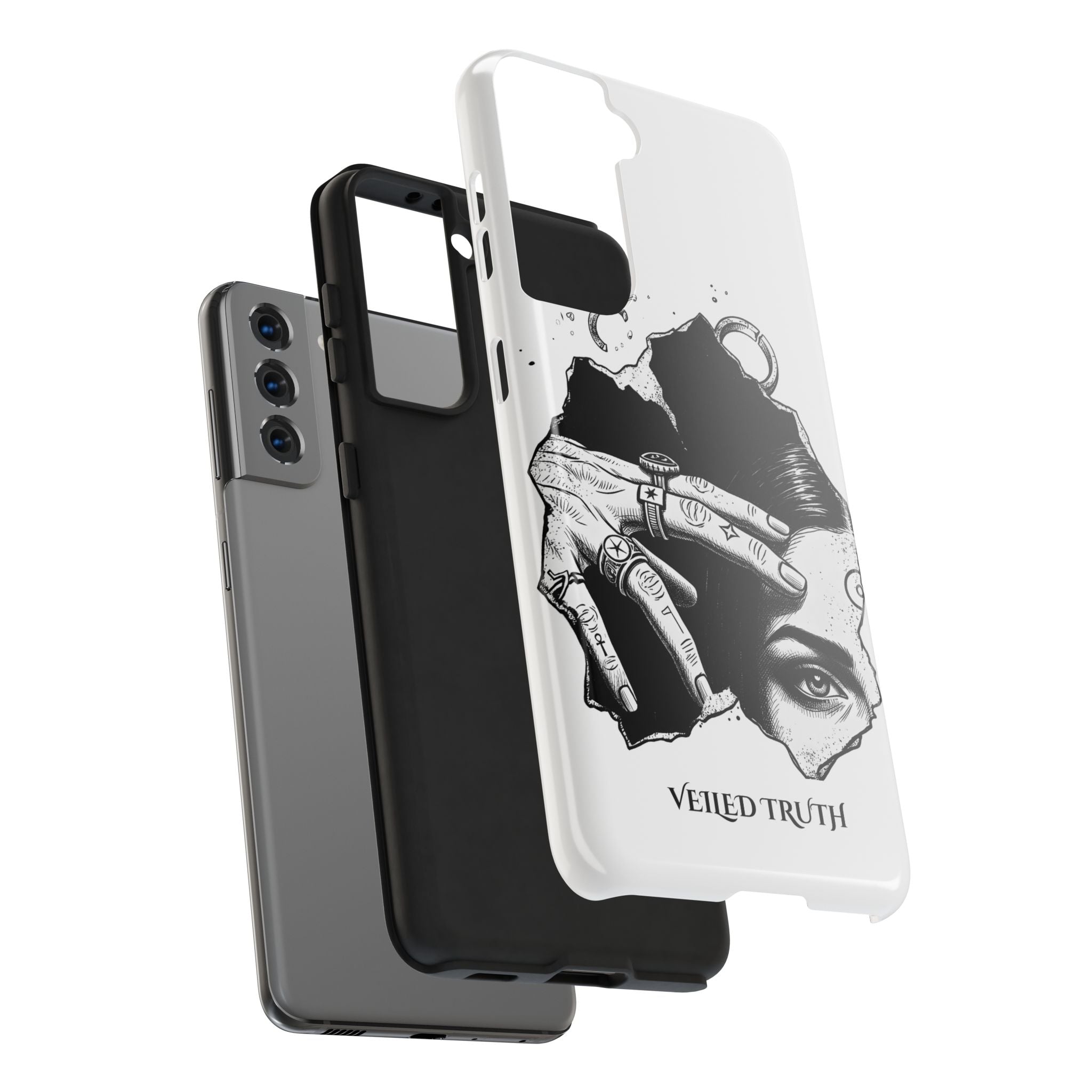 Tough Phone Case — Veiled Truth Black & White Mystic Illustration