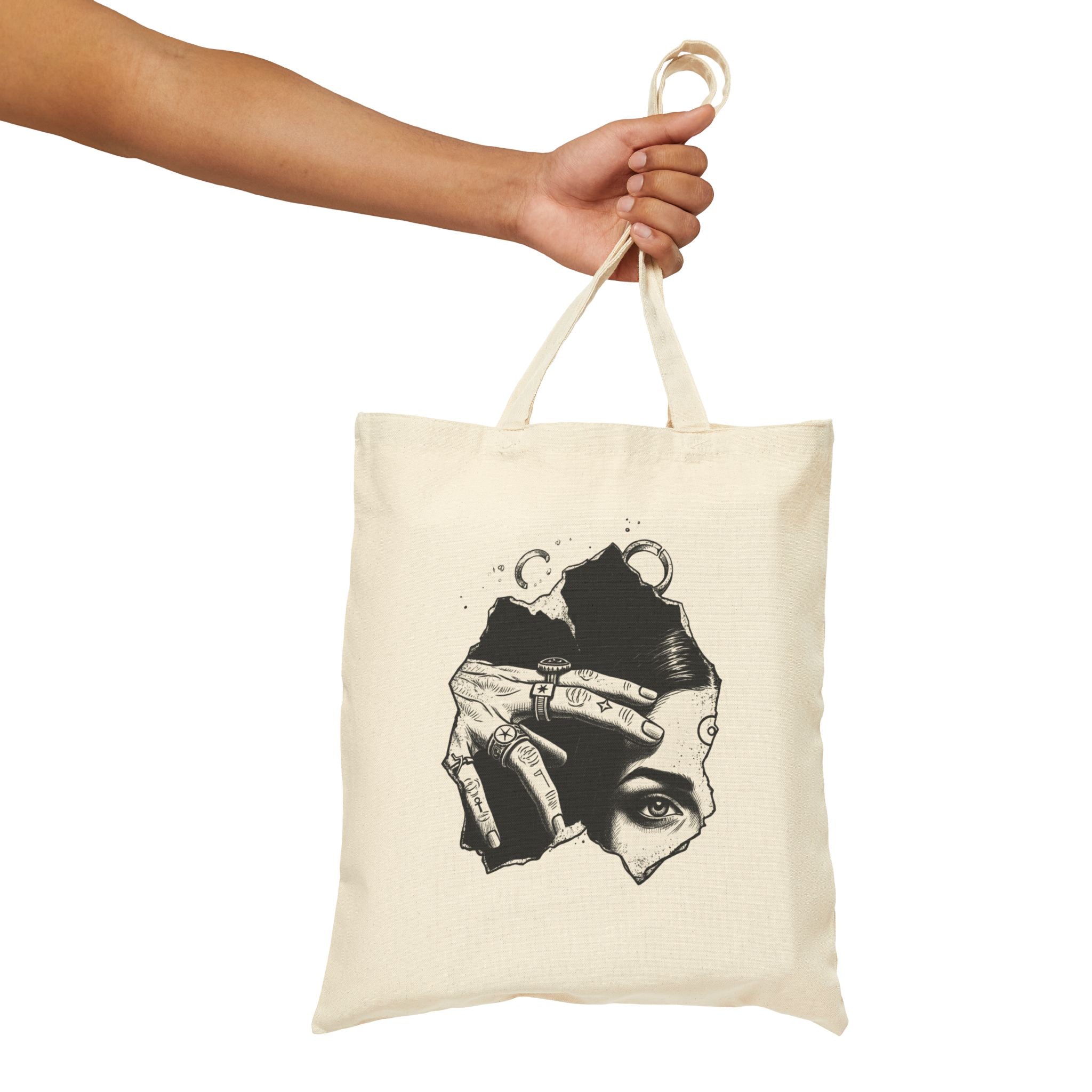 Canvas Tote Bag — Monochrome Surreal Portrait Art Tote