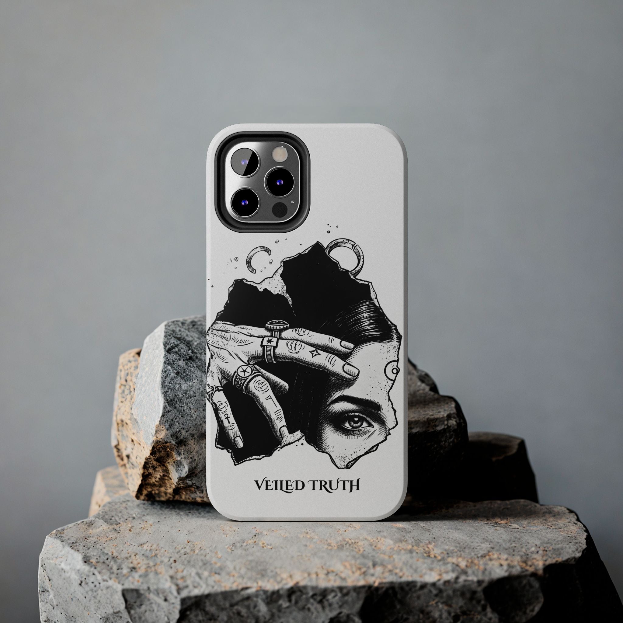 Tough Phone Case — Veiled Truth Black & White Mystic Illustration