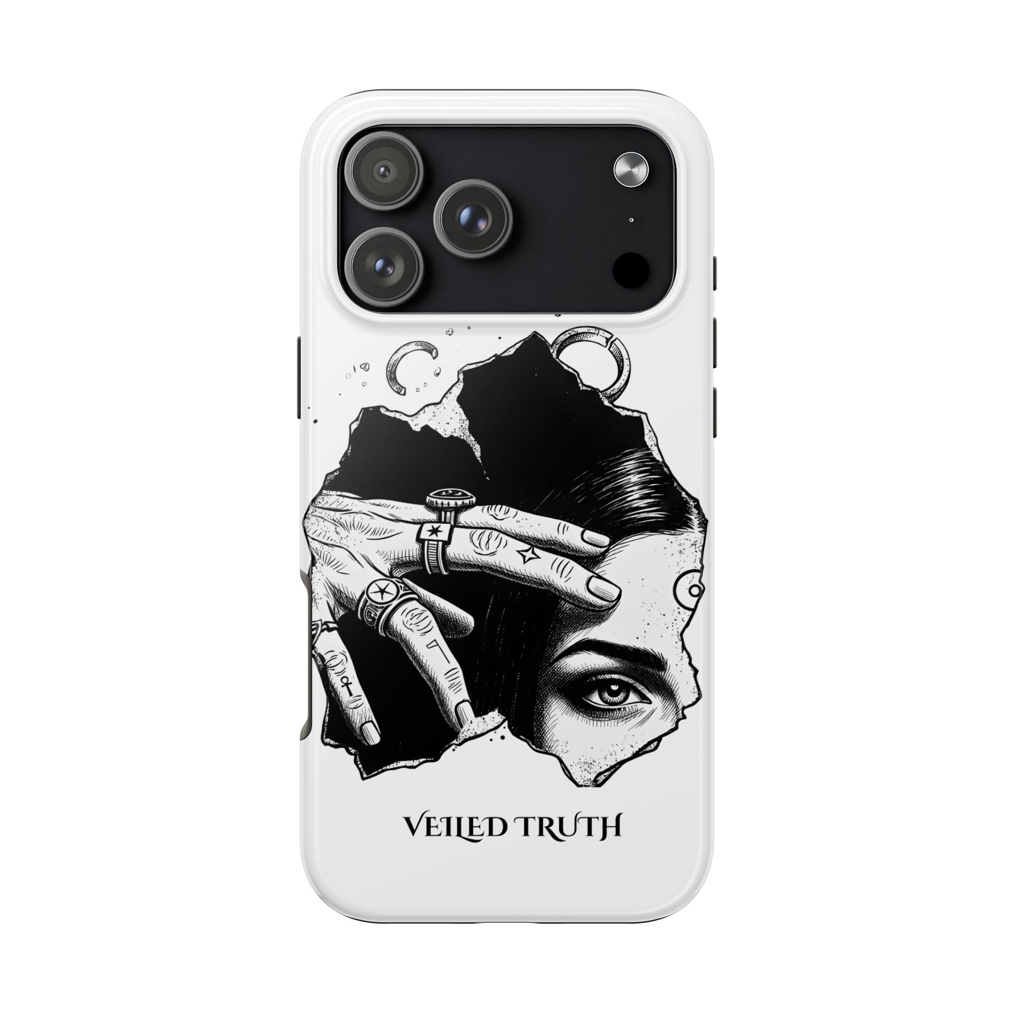 Tough Phone Case — Veiled Truth Black & White Mystic Illustration