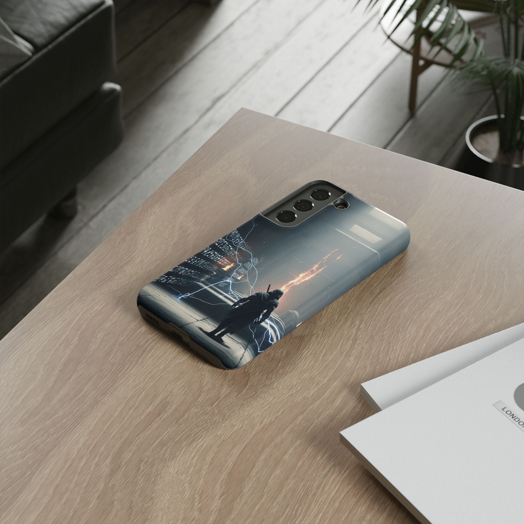 Phone Case - Cybermage Silhouette with Lightning Spell