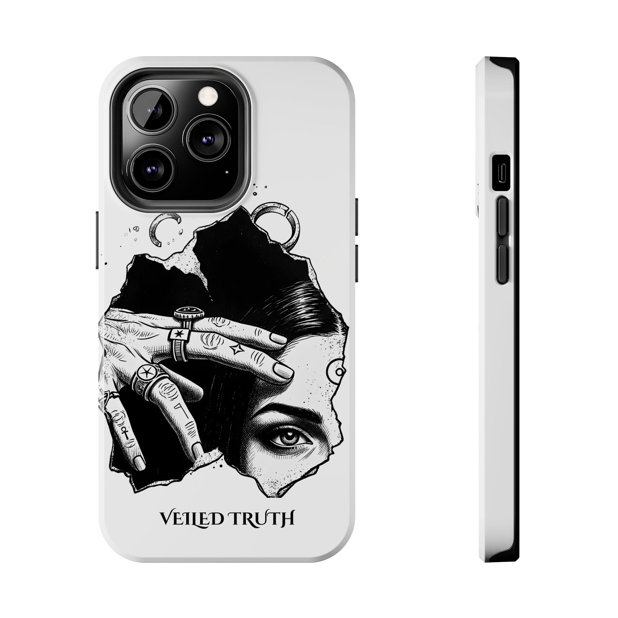 Tough Phone Case — Veiled Truth Black & White Mystic Illustration